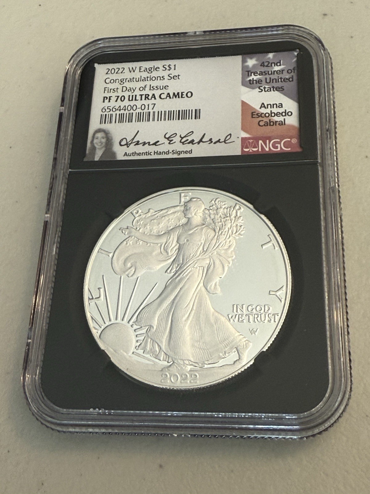 2022 W Proof Silver Eagle NGC PF70 Anna Cabral Signed FDOI Congratulations Set