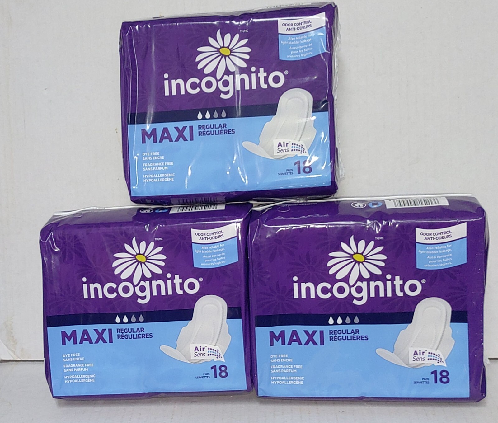 Incognito Maxi Overnight Pads Regular With Wings Dye Free 54 Ct