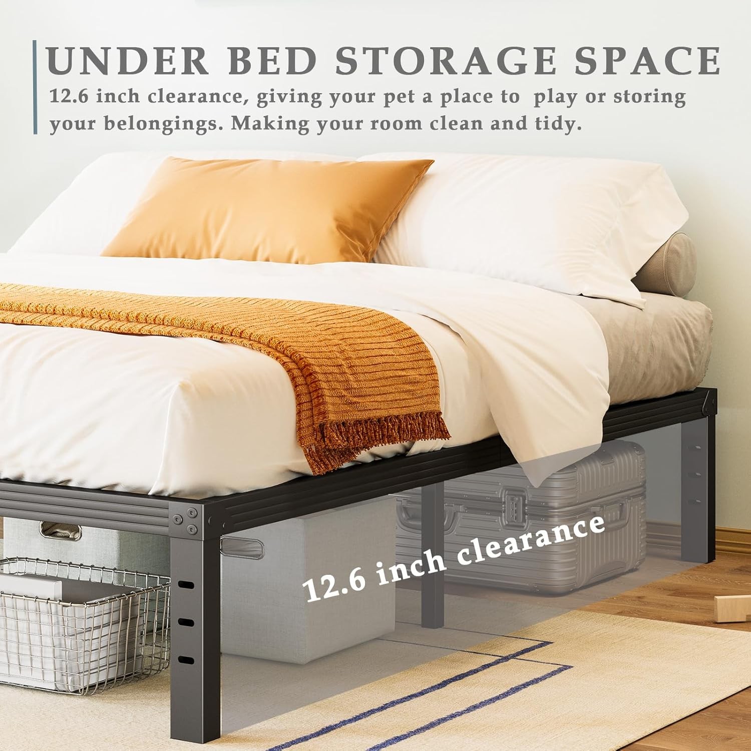 Bed-Frame-Queen 14 Inch Metal Platform Bed-Frame No Box Spring Needed Heavy Duty