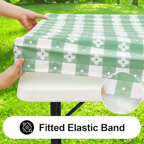 Rectangle Vinyl Table Cloth, 72" x 30" (Rectangular) White & Sage Green