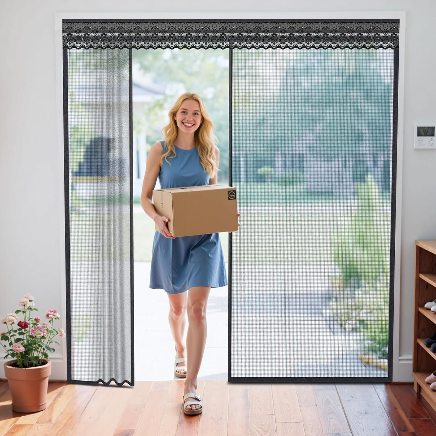 Retractable Screen Door with Sliding Track for 72x80 Inch Doors, Pet-Friendly Ma