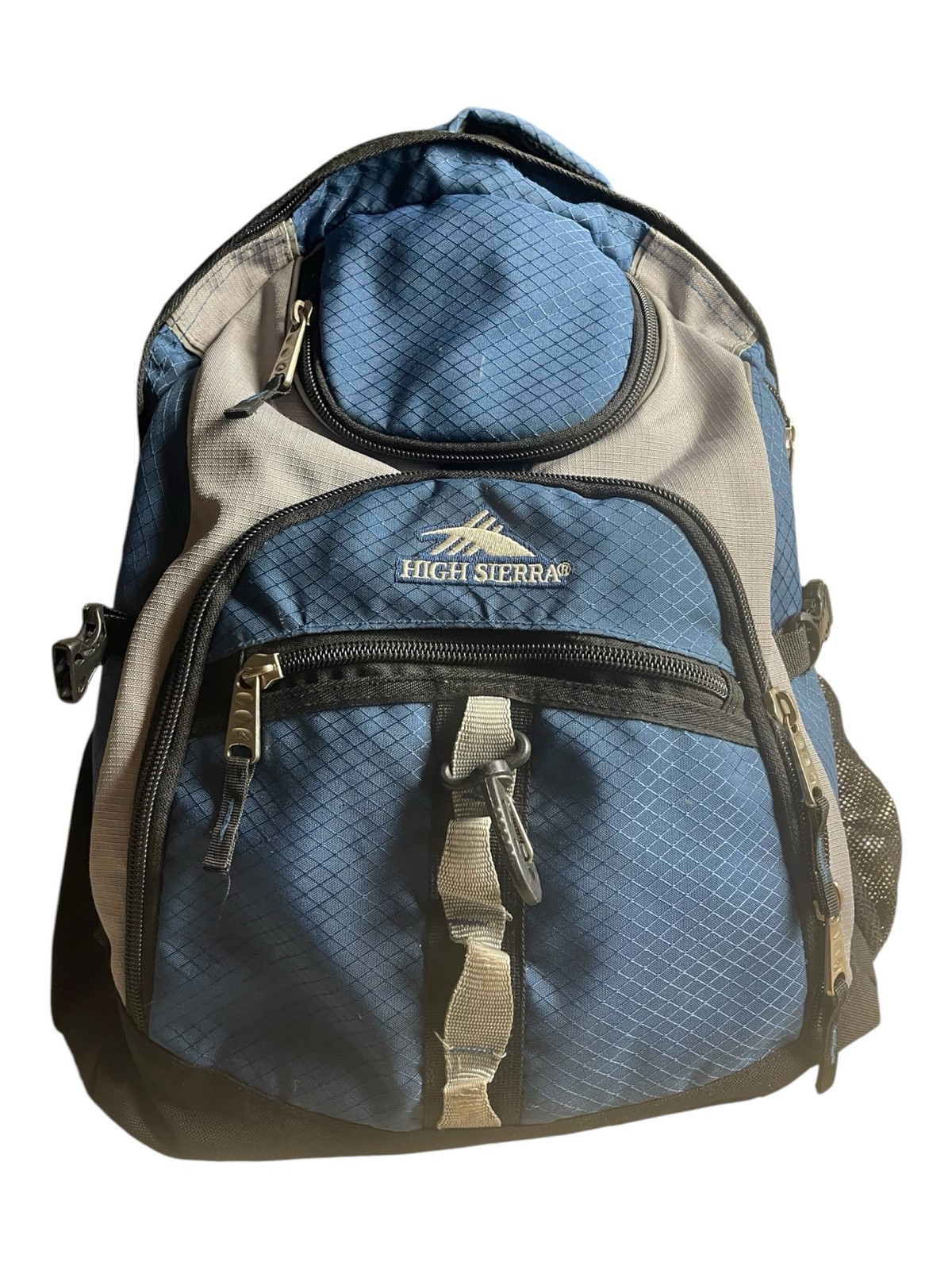 High Sierra Backpack Blue Gray Multi-Compartment School Travel Hiking Bag