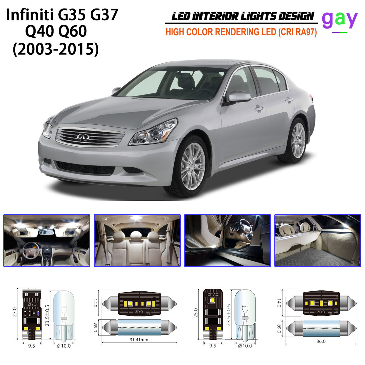 LED Interior Light Kit for Infiniti G35 G37 Q40 Sedan Q60 Coupe 2003-2015 Bulbs