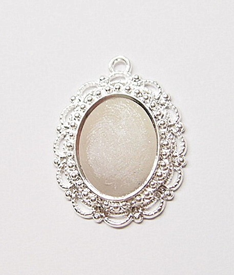 10 of 18x13mm Shiny Silver Plate Victorian Lacy Scallop Pendant Setting 32x23mm