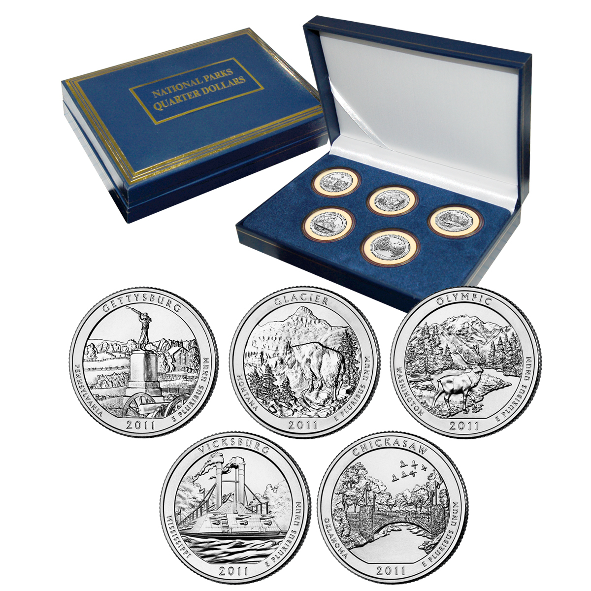 2011 Brilliantly Uncirculated National Parks Quarter Set in Collectors Gift Box