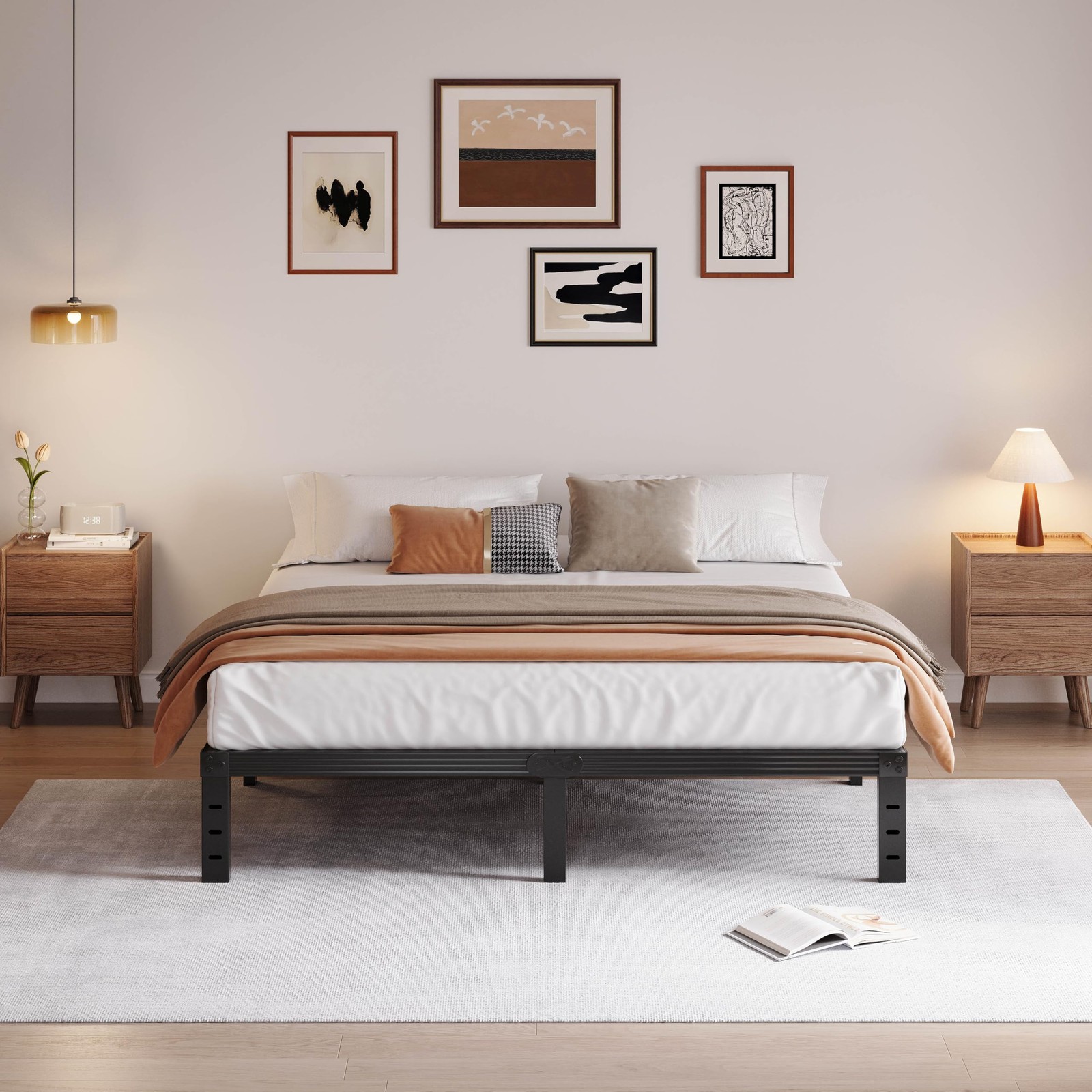 Queen Bed Frame Heavy Duty,14" High Black Metal Platform Bed Frame,Sturdy Ste...
