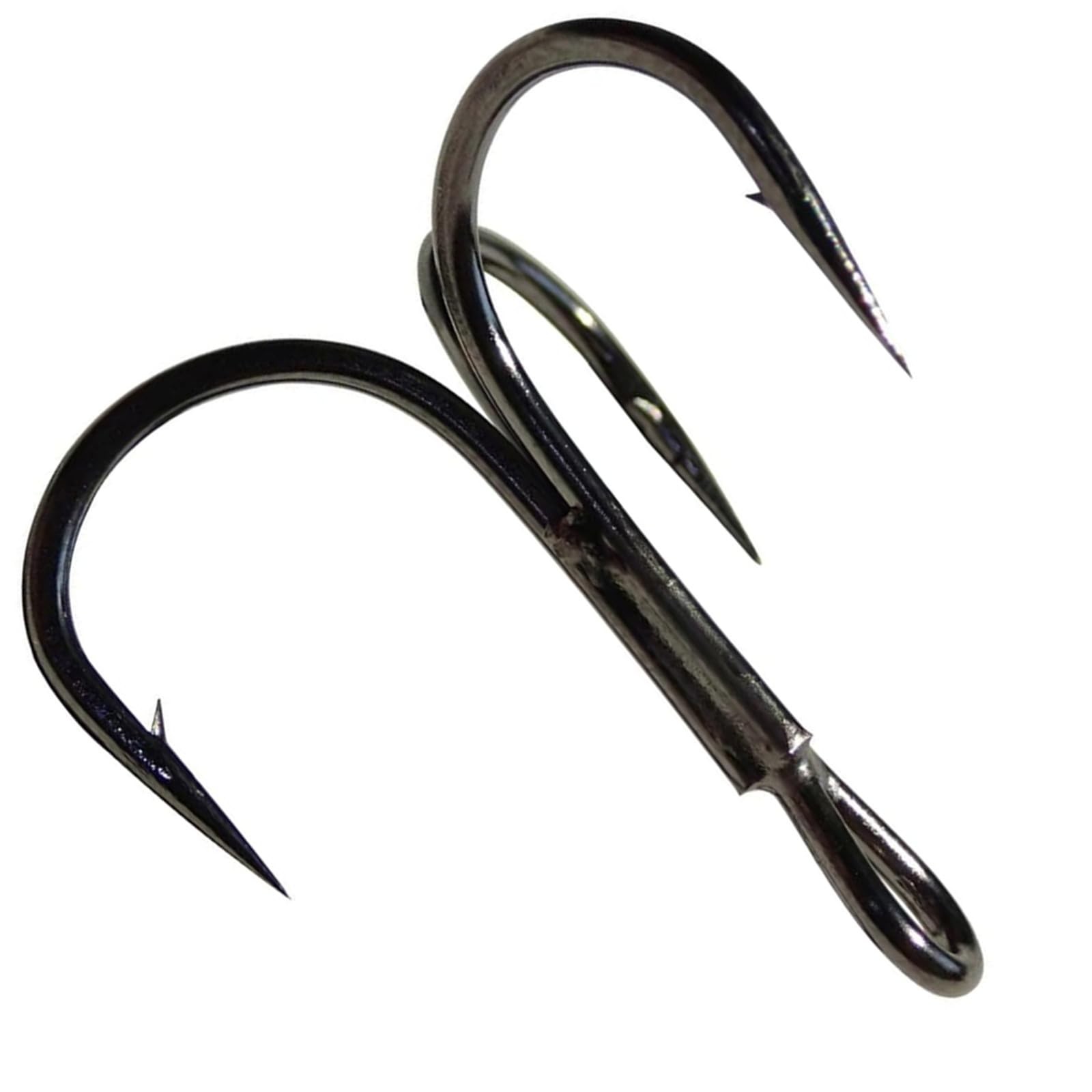 50pcs Fishing Treble Hooks Sharp Black Tuba Treble Fishing Hooks Round Bend S...