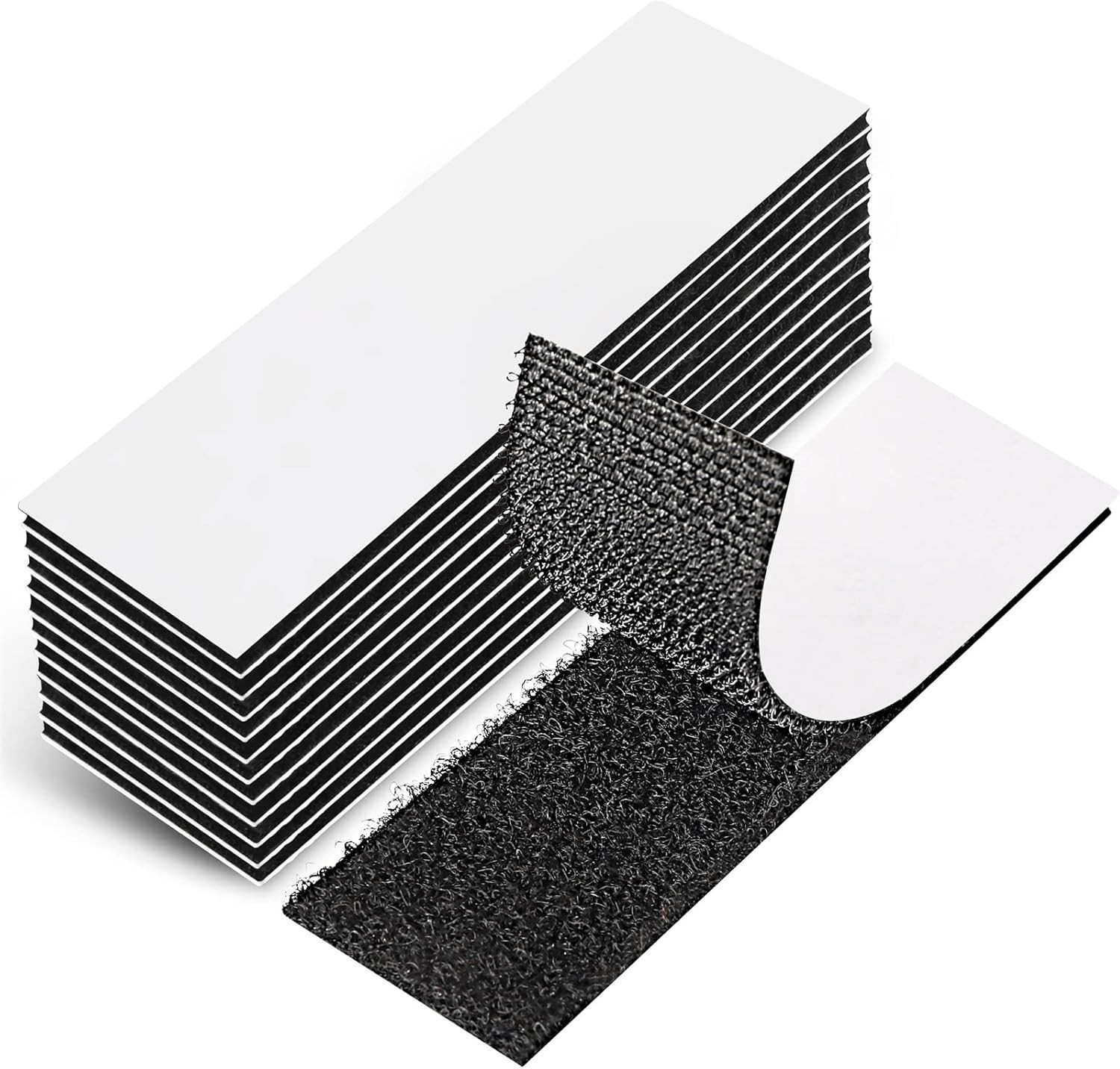 Strong Double-Sided Hook and Loop Adhesive Tape - 1" x 4" Black Strips, 12 Pack