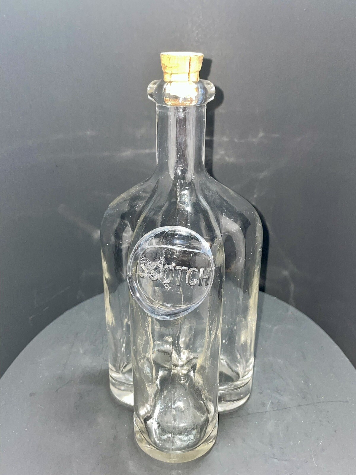 Rare Shamrock Clover Scotch Glass Bottle + Cork Stopper 9.5” 1920 Antique Gift