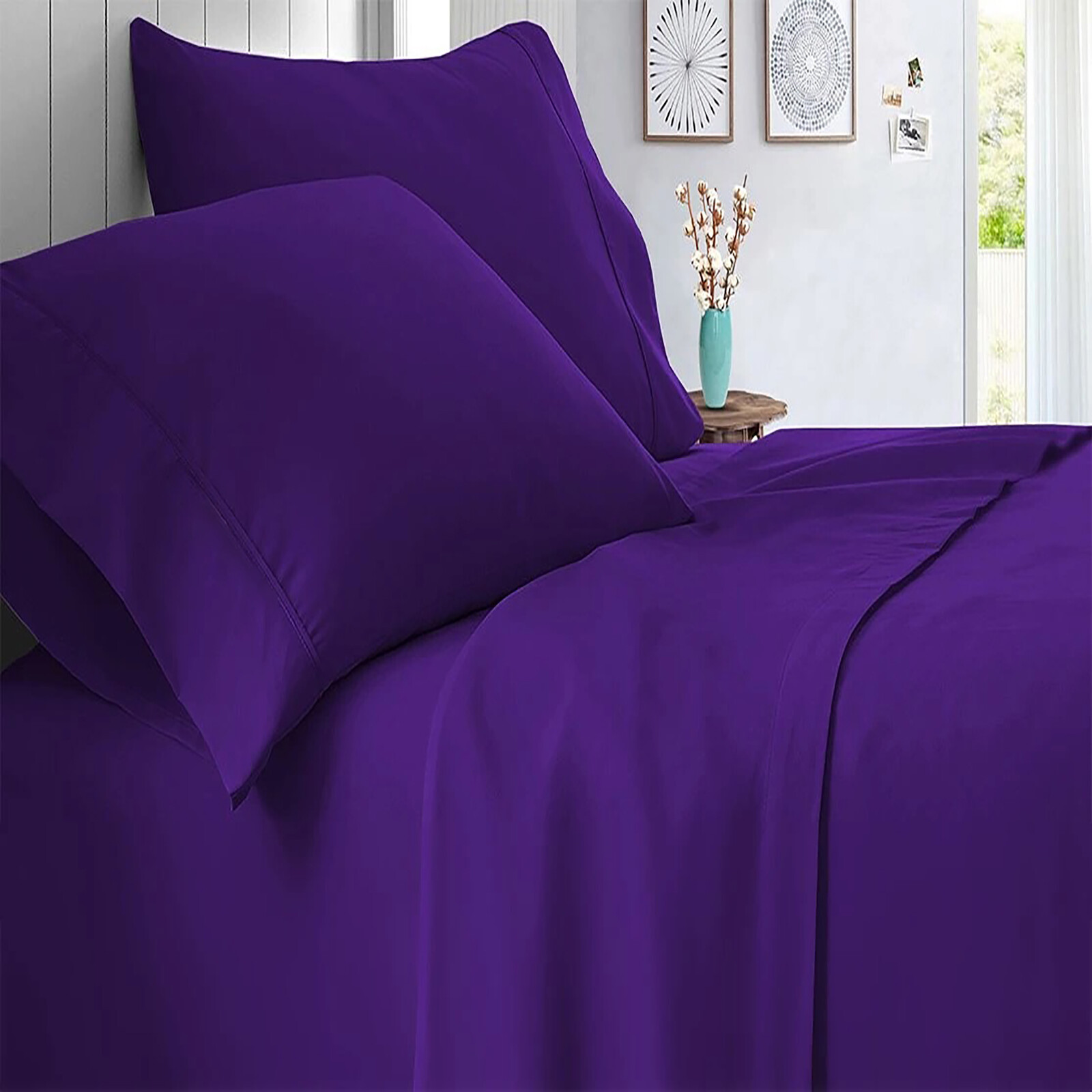 US Sizes Extra Deep Pocket 1000 TC Egyptian Cotton Purple Solid Choose Sheets
