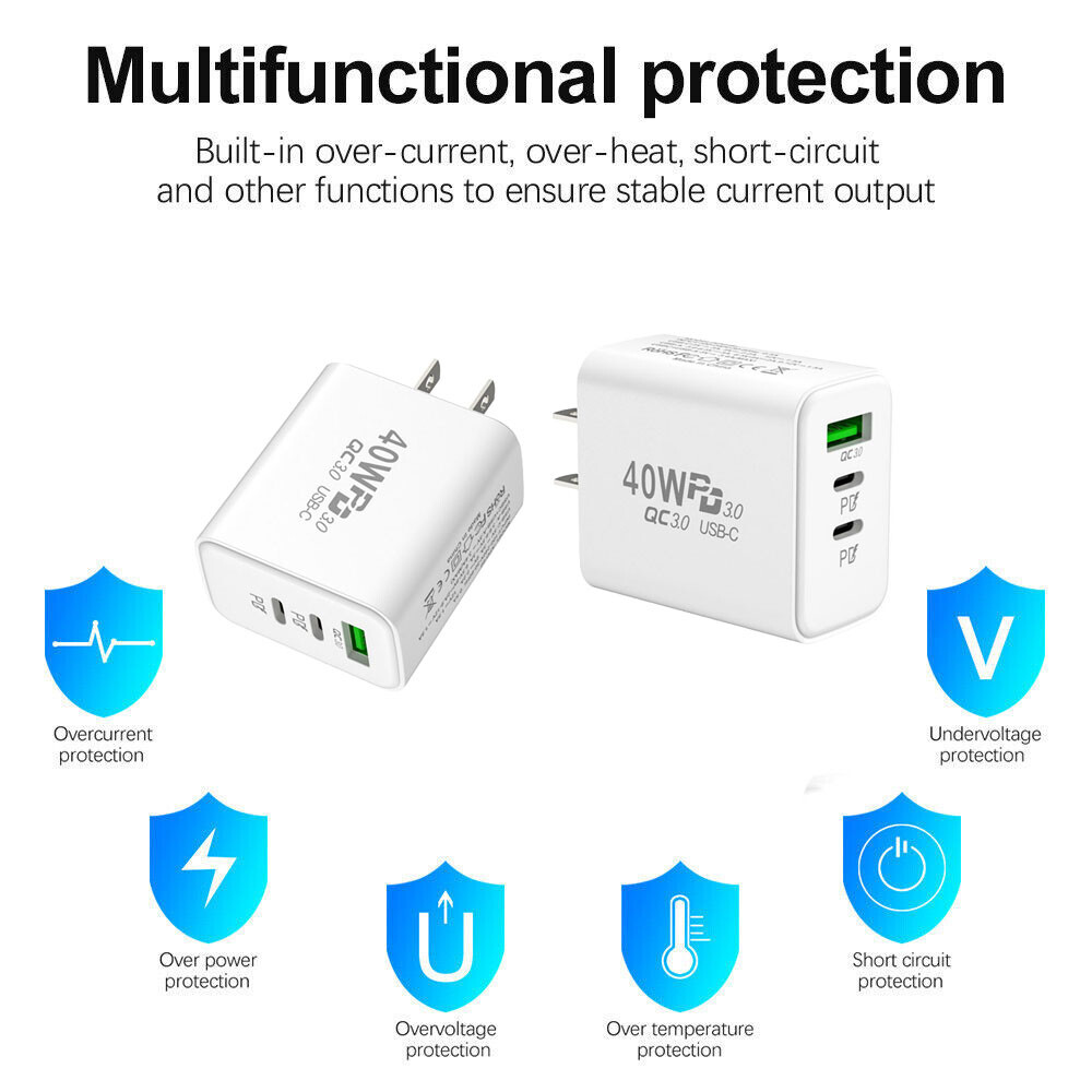 For iPhone 15 Pro Max iPad Fast Charger 40W Double PD USB C Adapter Type C Cable