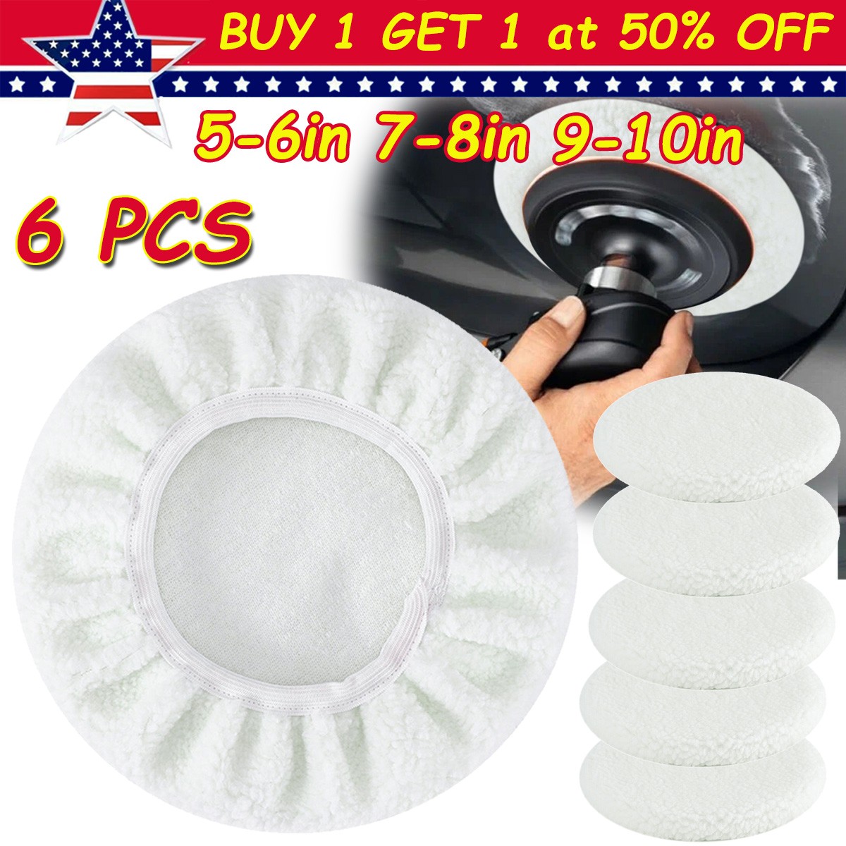 6X Mircrofiber Car Wax Polishing Bonnet Buffing Pad Cover Soft Wool Car Polisher