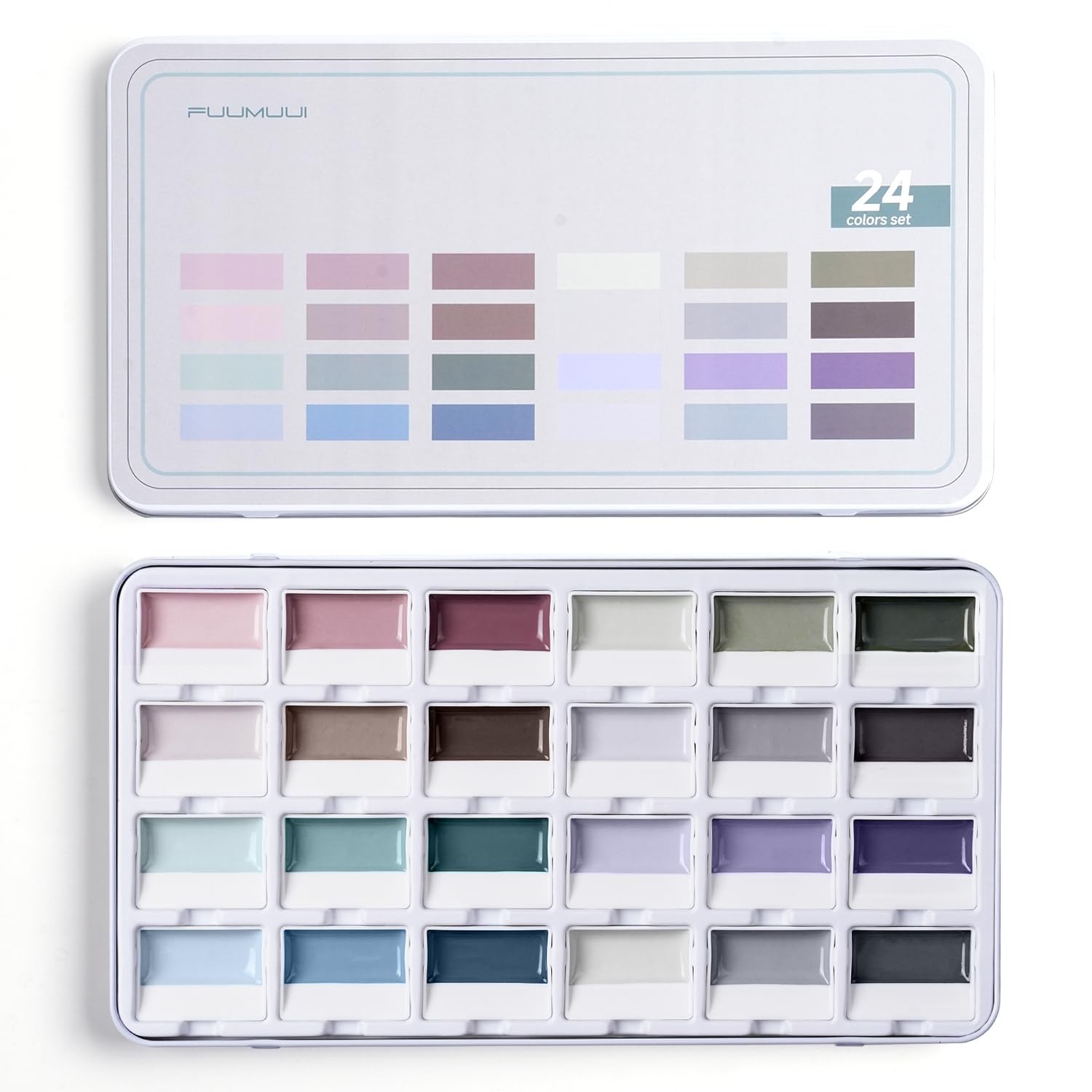 Fuumuui Creamora™ Watercolor Paint Set 24 Color Opaque Semi-Solid Muted Gray ...