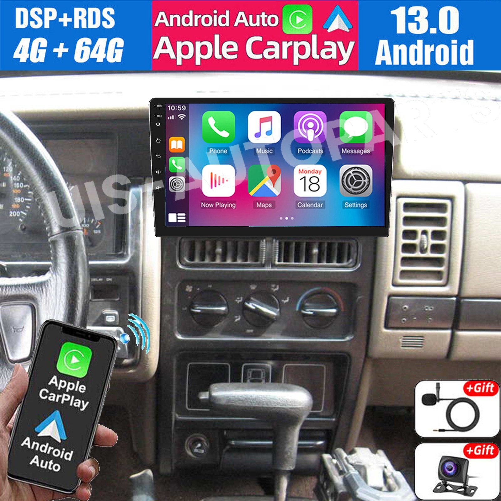For Jeep Grand Cherokee 1993-1998 Android 13 CarPlay Car Radio Stereo GPS 4+64GB
