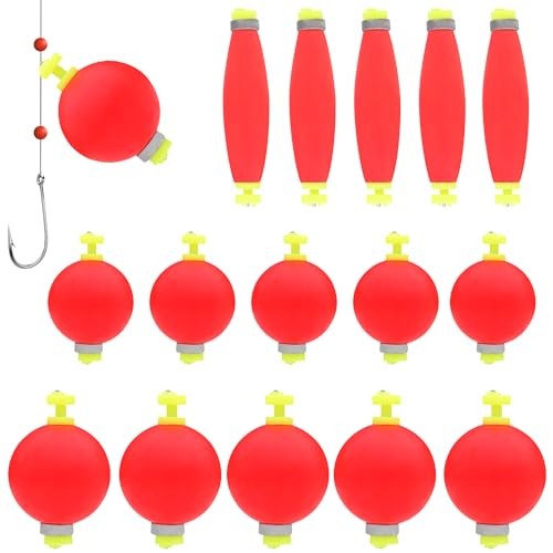 Fishing Bobber Slip Bobbers for Fishing 15 Pcs Foam Snap B-Weighted Red