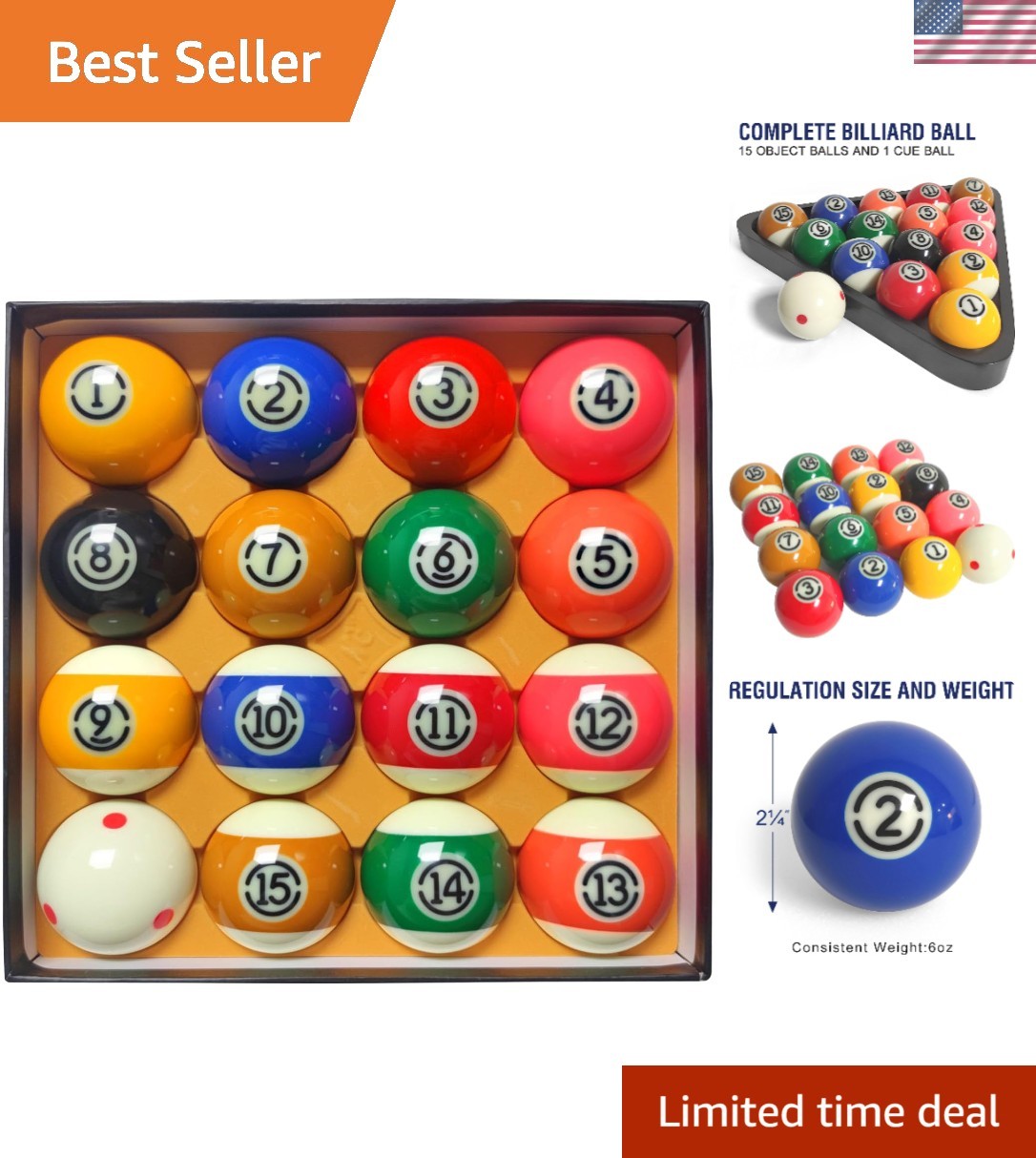 Vibrant Multicolored Billiard Balls - 16-Count Regulation Set for Replacements