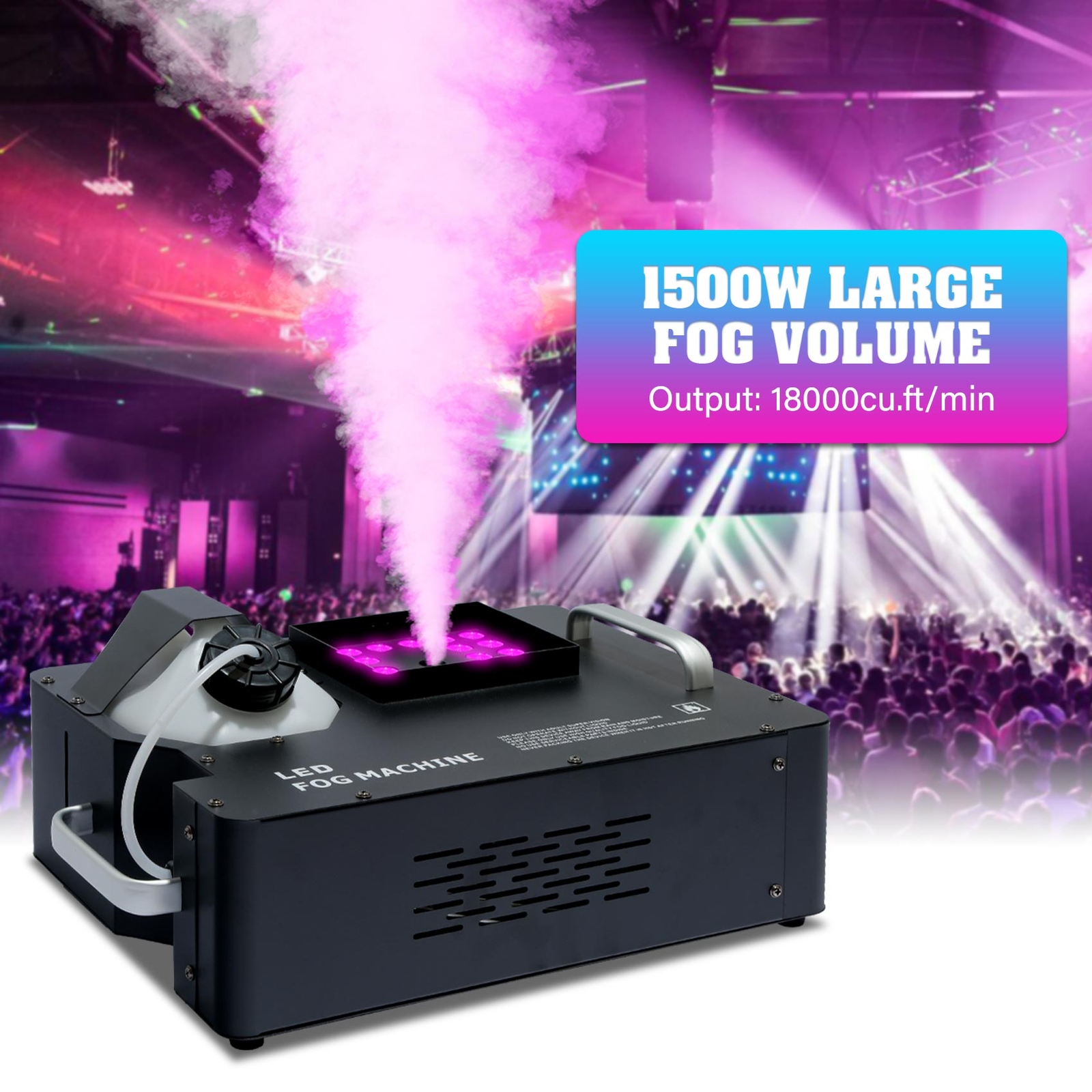 TCFUNDY RGB LED DMX Smoke Fog Machine 1500W Stage DJ Smoke Effect Fogger +Remote