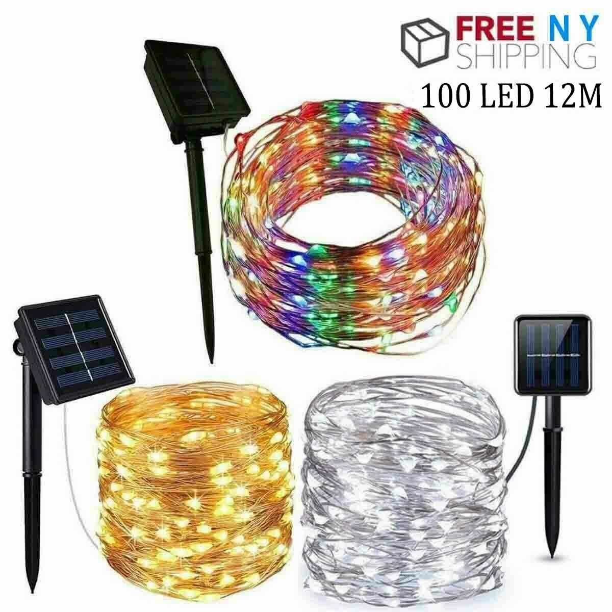 Solar copper wire ribbon rope 100 LED lights courtyard decorative lights