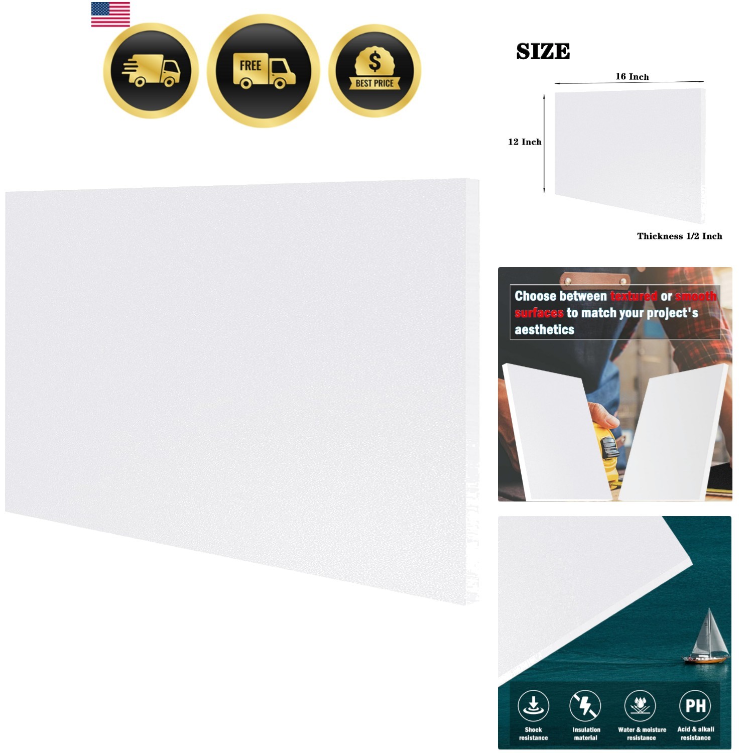 HDPE Plastic Sheet 1/2 Inch Thick 12" x 16", High Density Polyethylene Solid ...