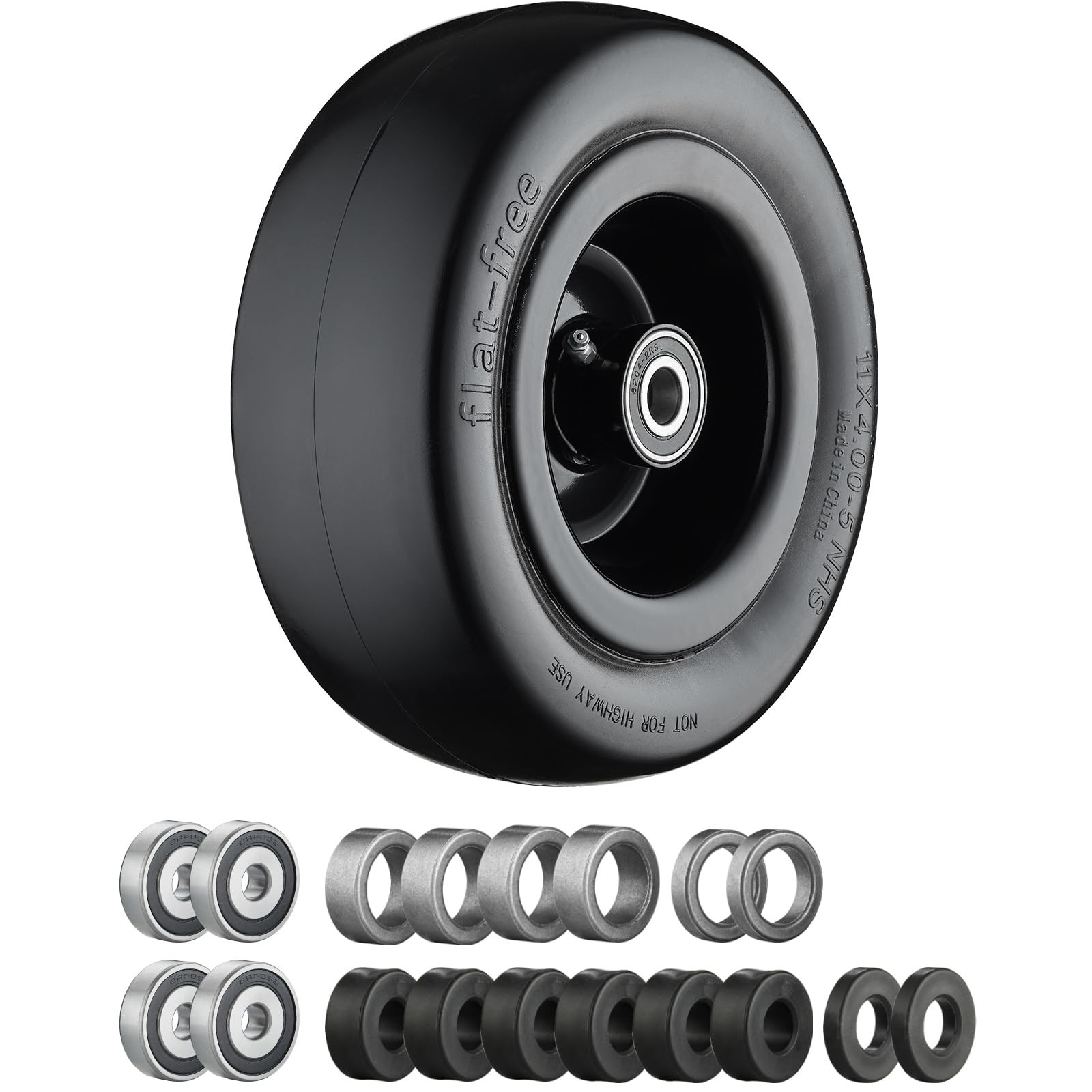 11x4.00-5 Lawn Mower Tires Flat Free with 3/4" or 5/8" and 1/2" Bearings, 3.6...