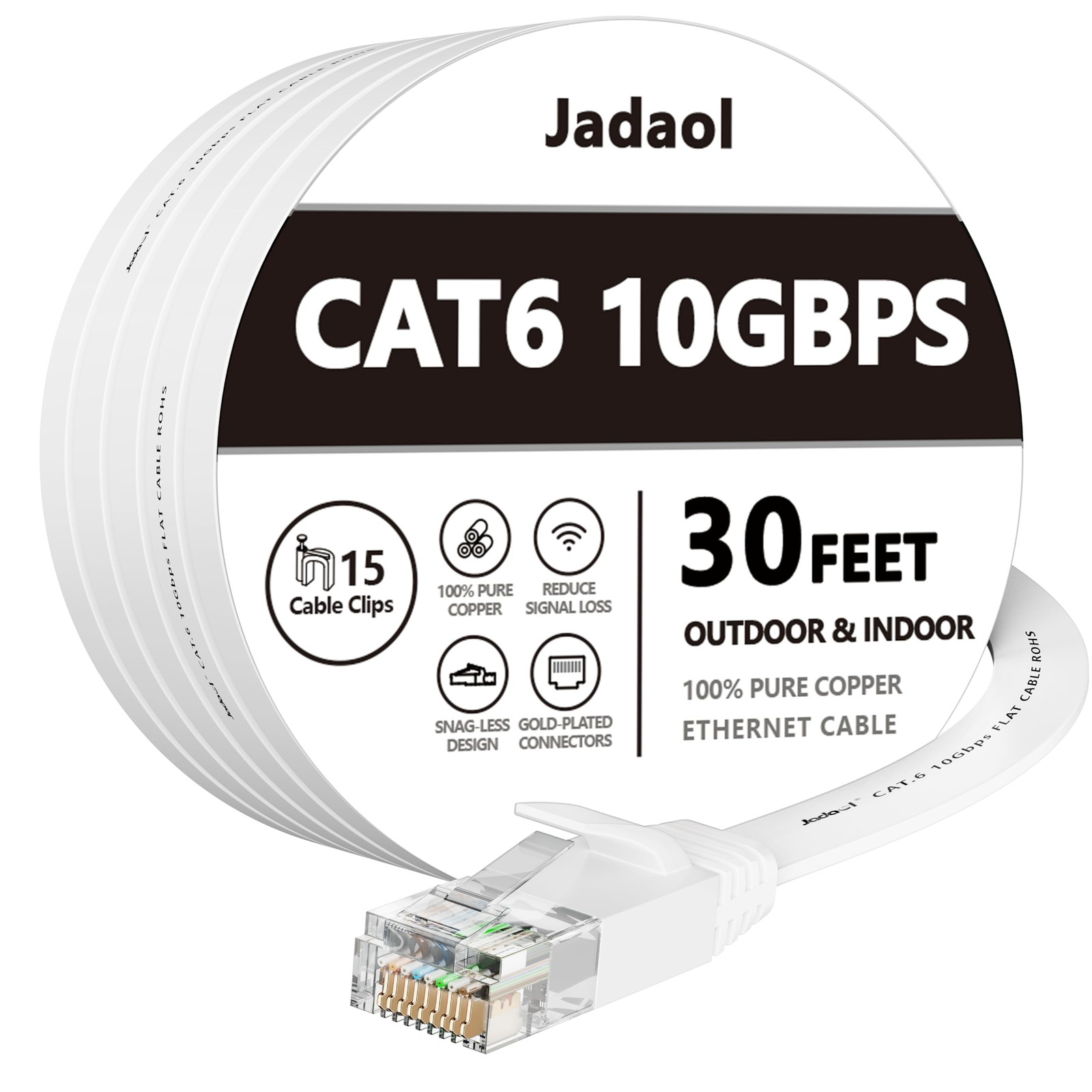 Jadaol Cat 6 Ethernet Cable 30 ft, 10Gbps Support Cat8 Cat7 30ft, White