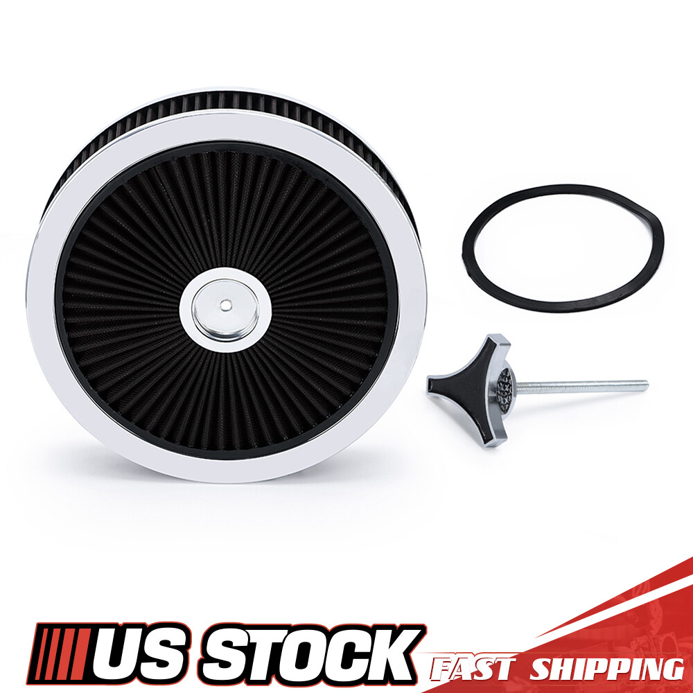 High Flow 14"x3" Black Round Thru Washable Air Cleaner w/ Chrome Lid For SBC BBC