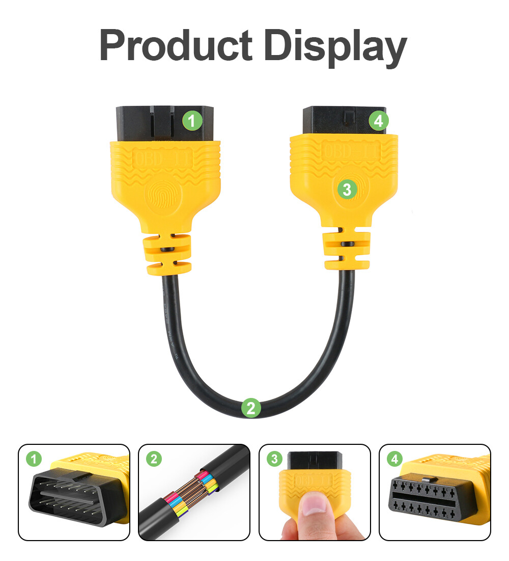 OBD2 Extension 16Pin Cable OBD ll Male to Female Diagnostic Scanner Adapter 30cm