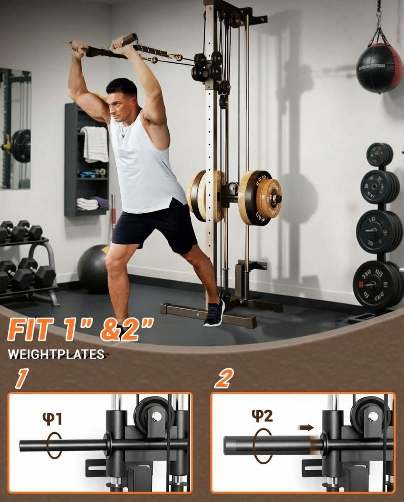 Wall Mount Lat Pulldown Machine,18-Position Adjustable Dual Pulley Cable Station