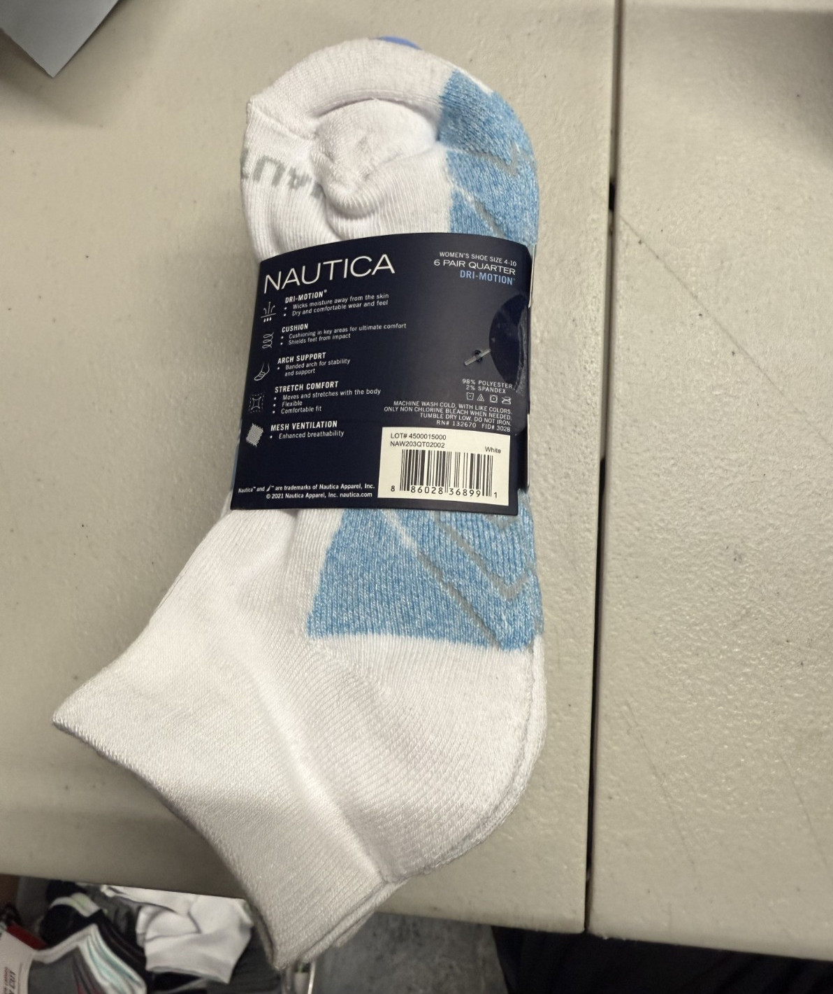Nautica 6-Pair Women's Athletic Quarter Cut Socks White (6 Pair)