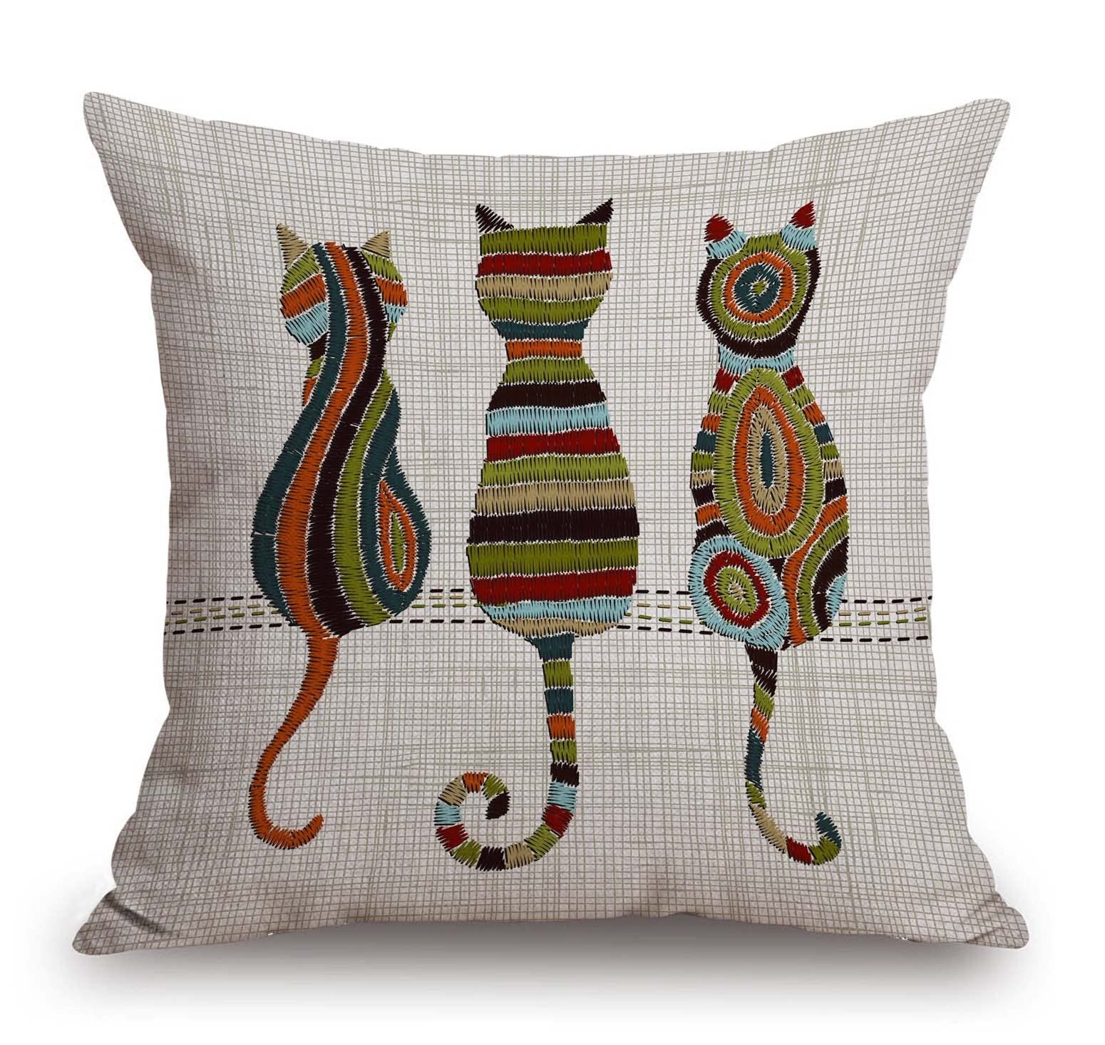 Cute Animal Cat Throw Pillow Cover Patio Furniture Knitted Design Kitten Family