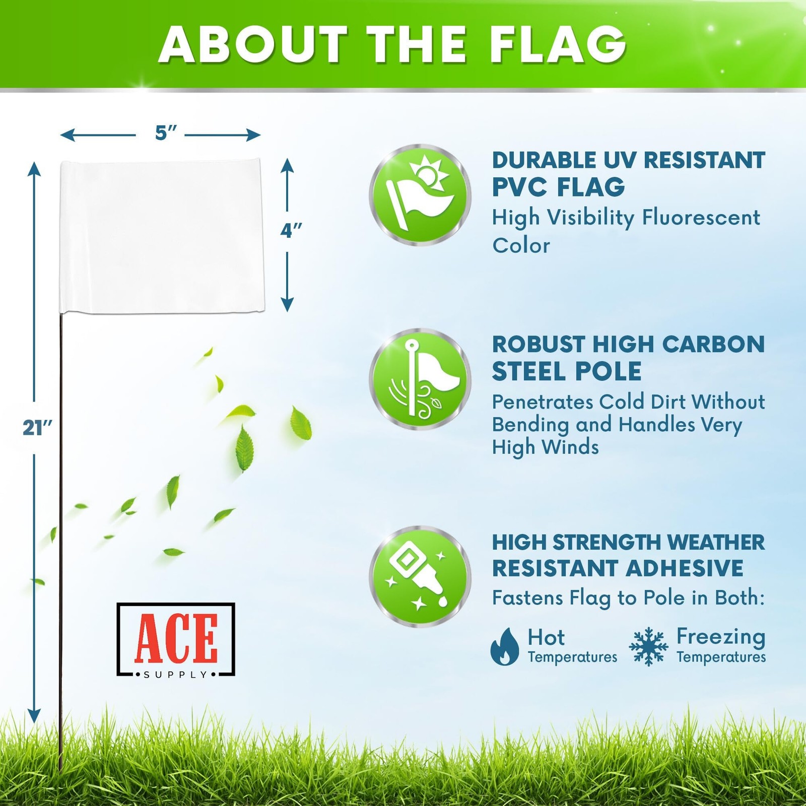 White Marking Flags 1000 Pack - 4x5x21 Inch White Flags for Yard - Markers Fo...