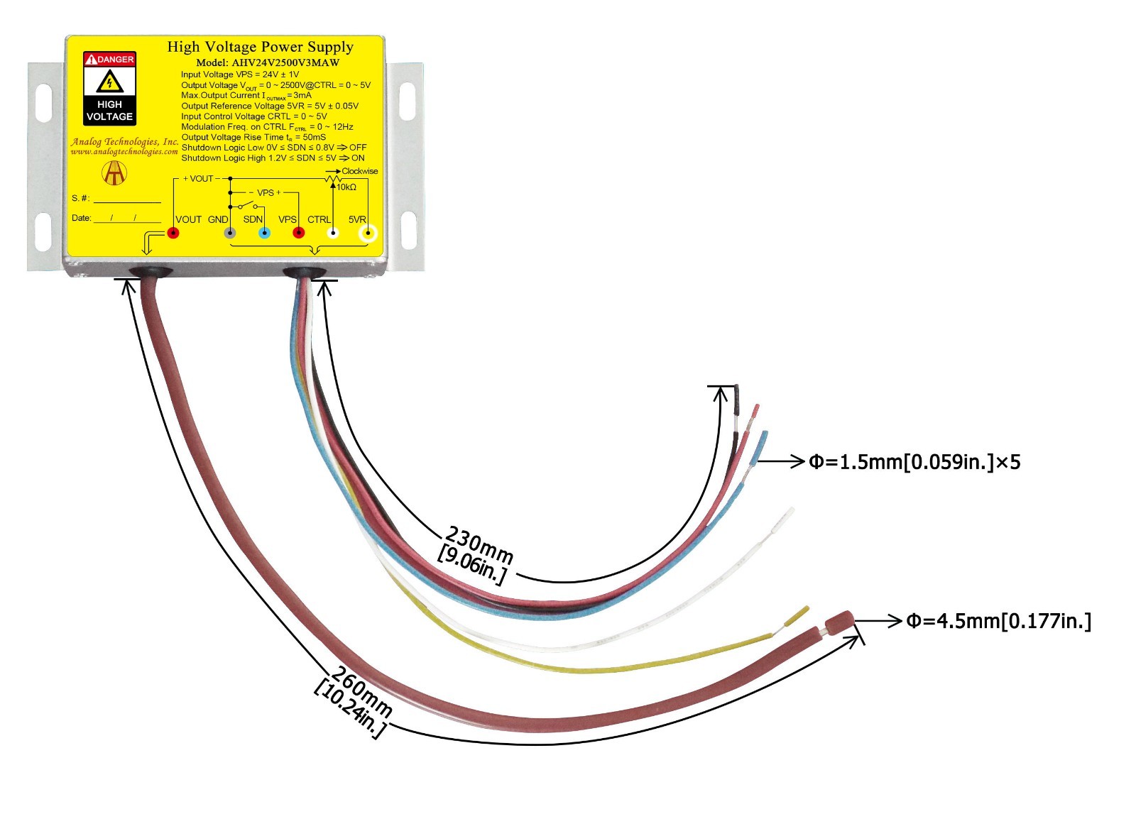 AHV24V2500V3MAW DC-DC HV Power Supply Module 24V Input 0-2500V 3mA Control