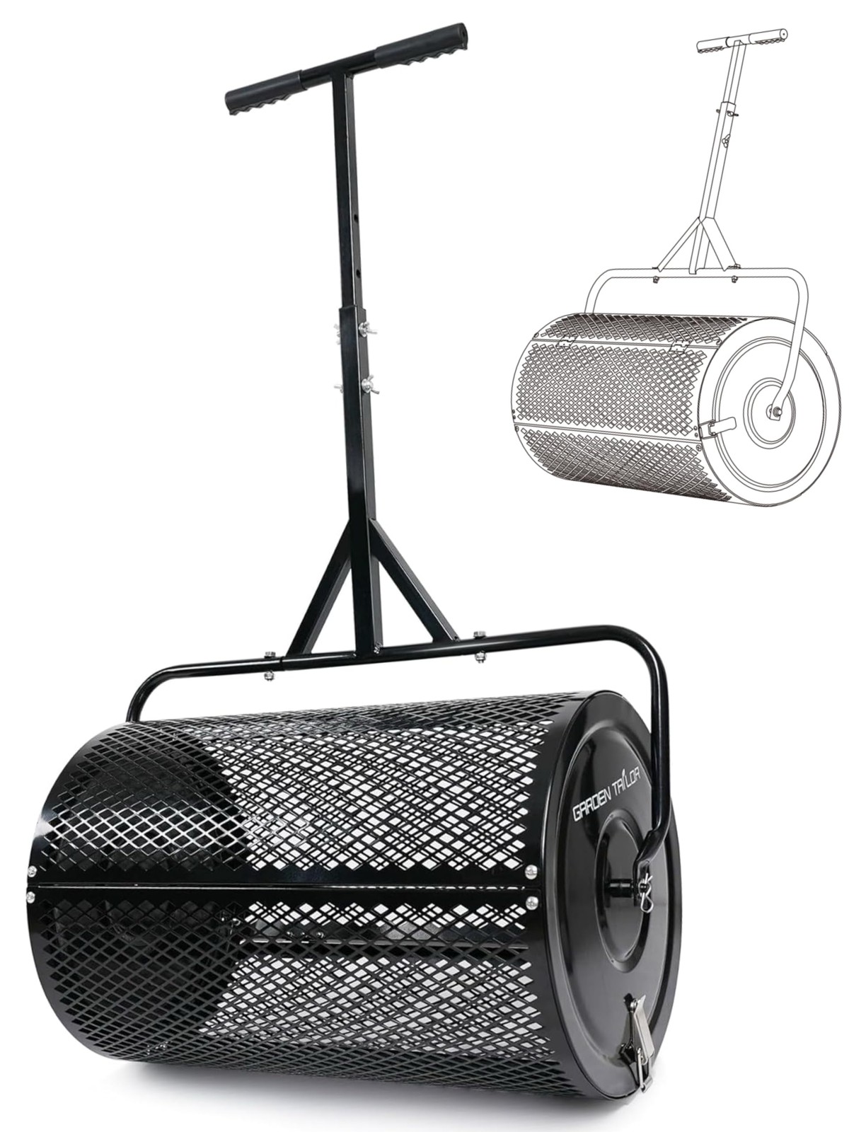 Compost Spreader 24 Inch Peat Moss with Installation 24 Inch, Black