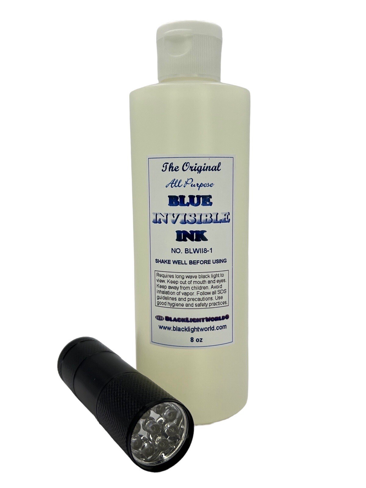 8oz Bright BLUE UV Blacklight Reactive Invisible Ink + 9 Led UV Light