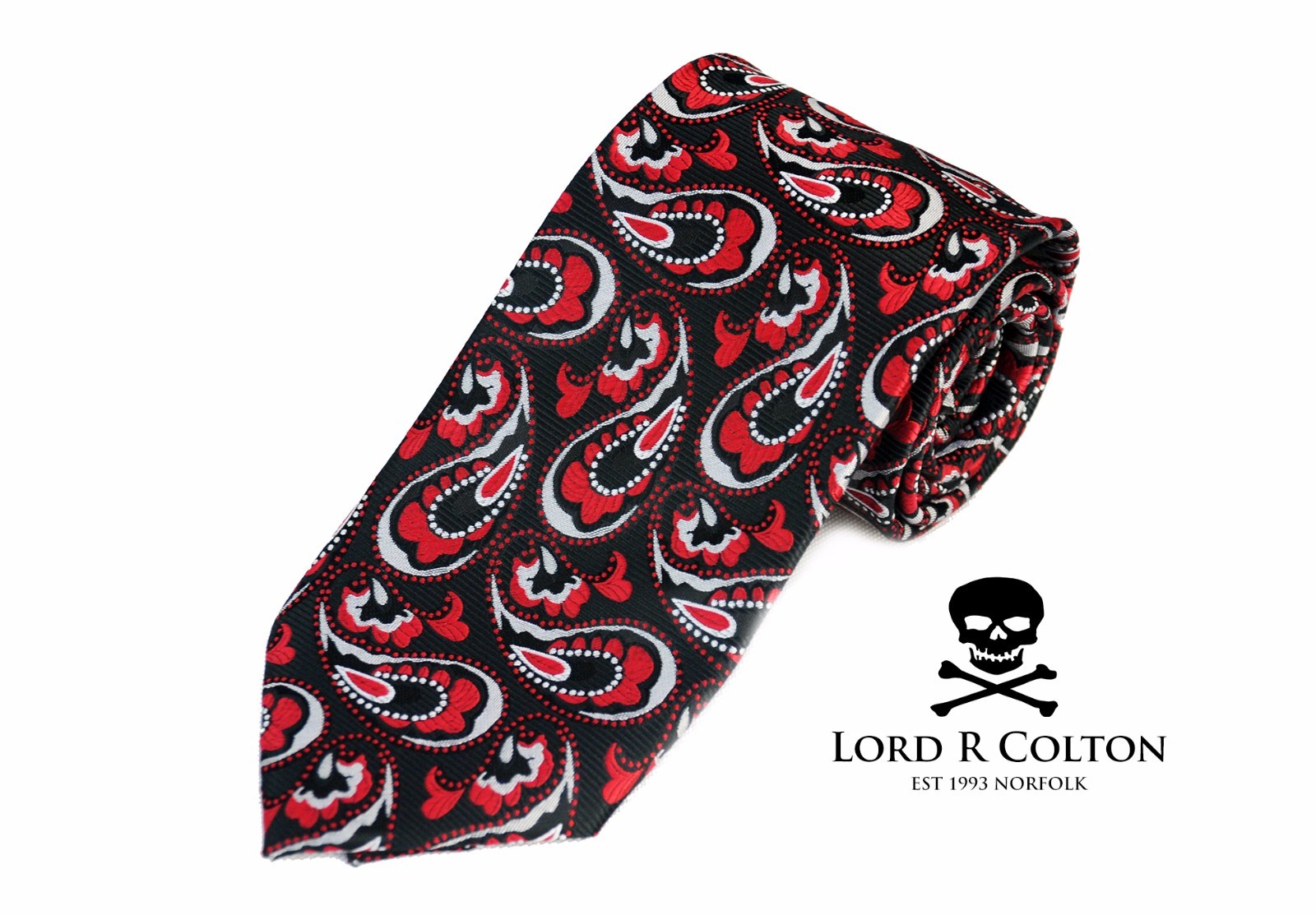 Lord R Colton Masterworks Tie Black Red Invincible Silk XL Necktie $195 New