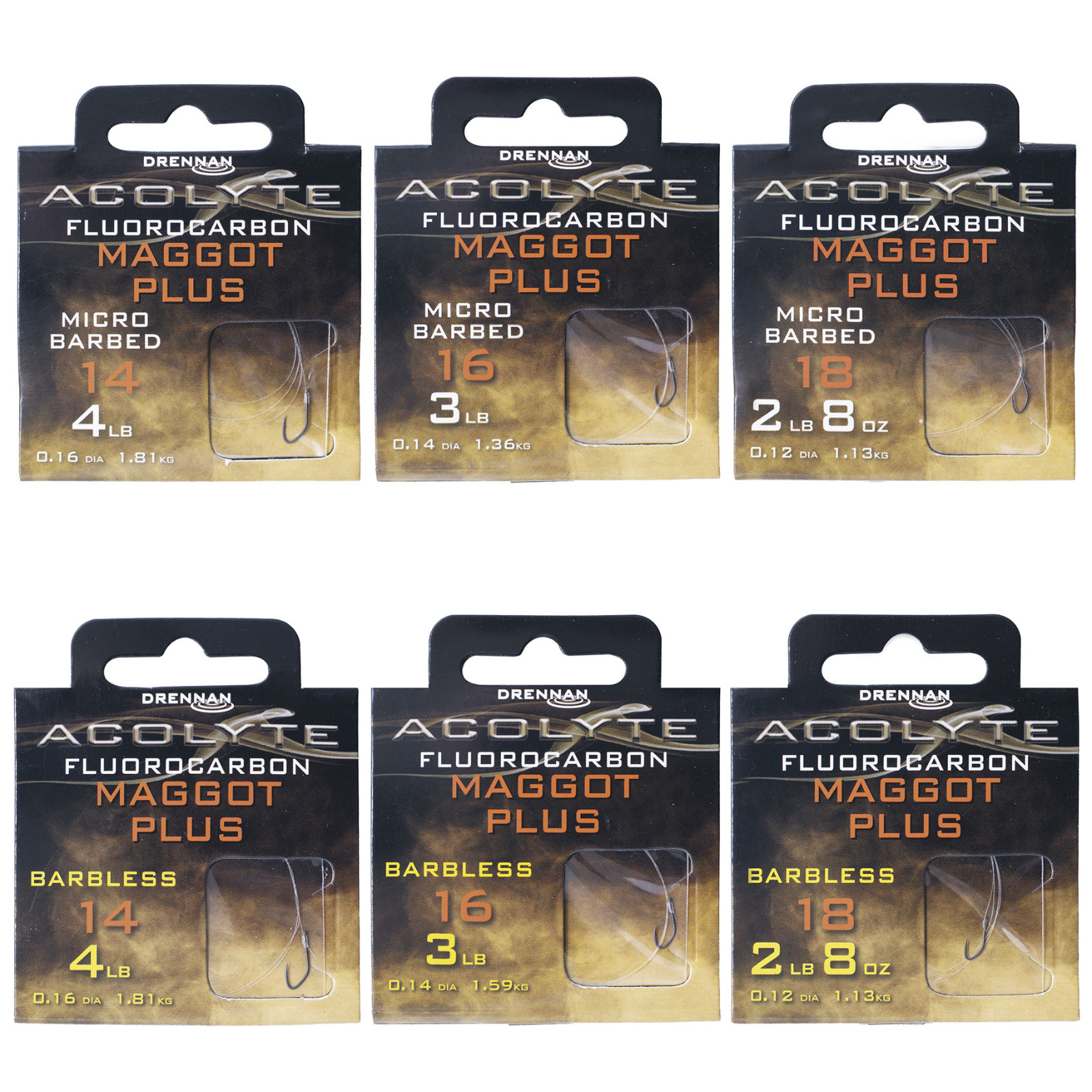 Drennan Acolyte Maggot Plus Hooks To Fluorocarbon Micro Barbed Barbless 14 16 18
