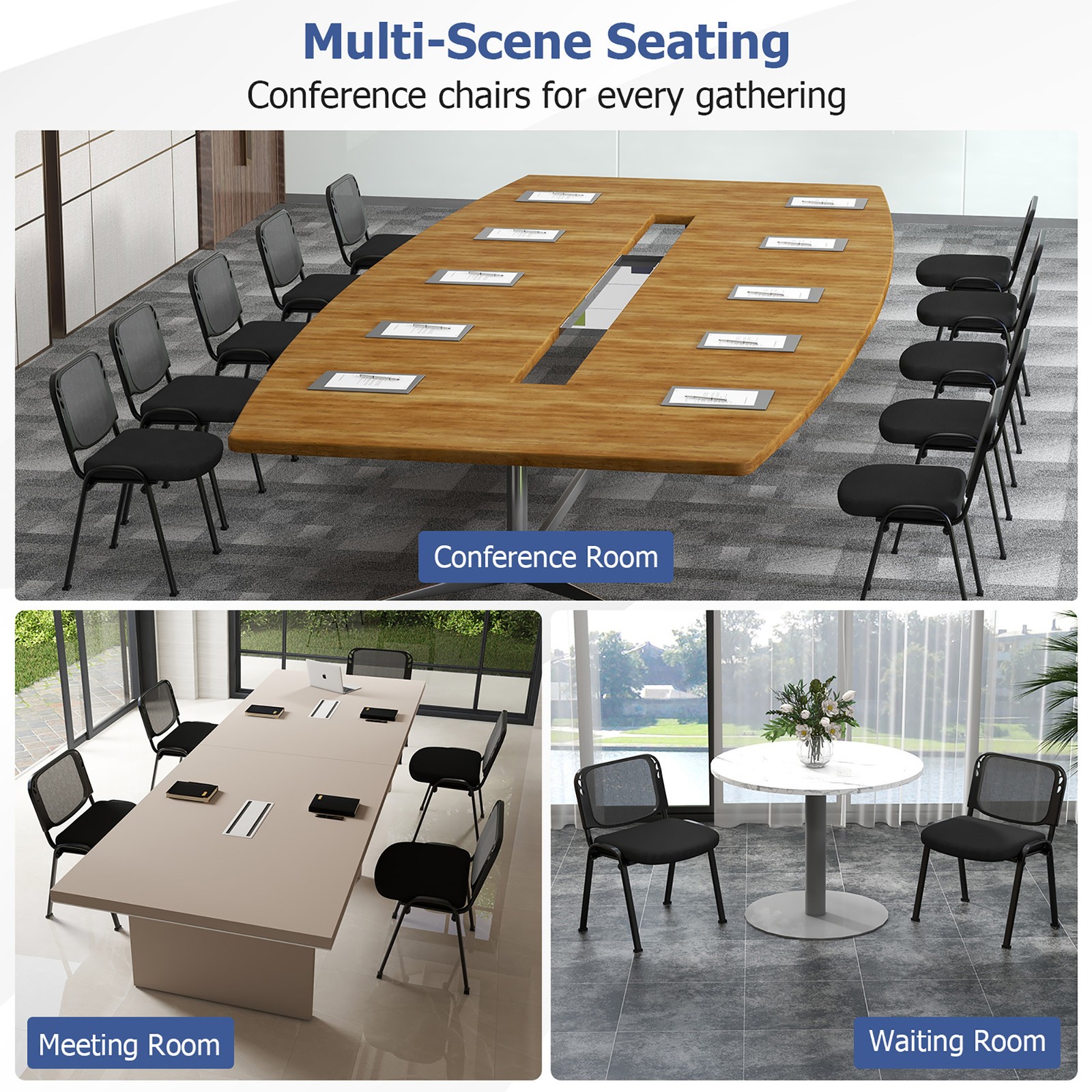 Set of 5 Conference Chair Mesh Back Office Waiting Room Guest Reception Black