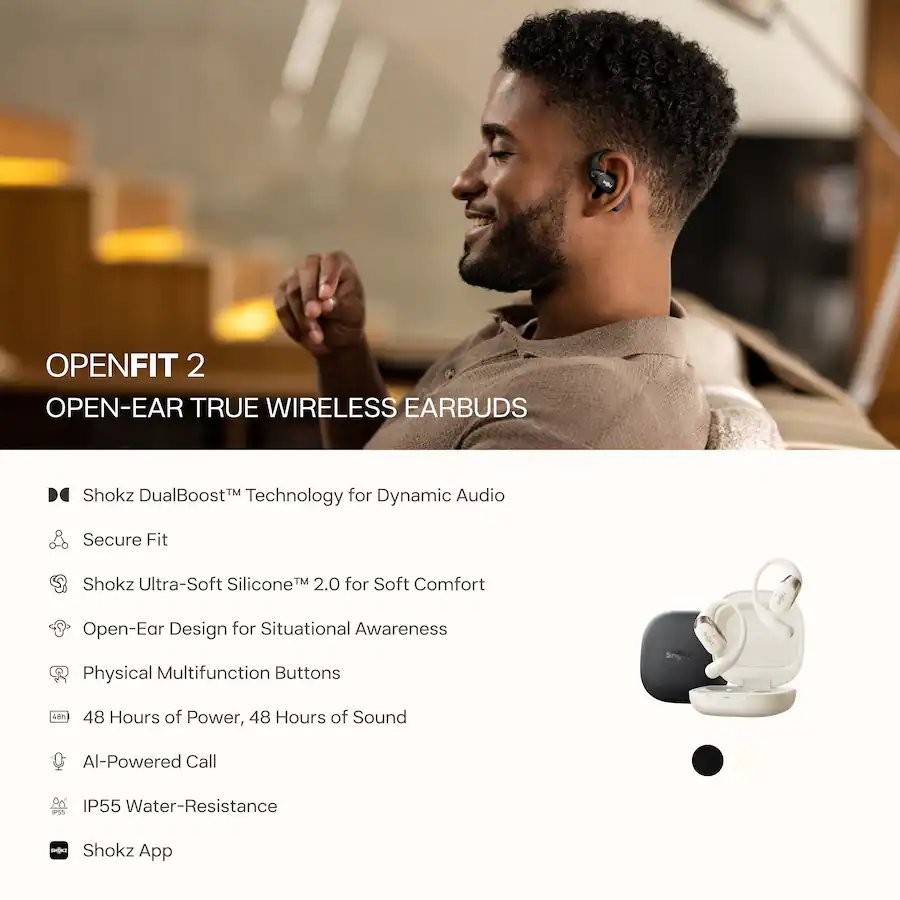 ✅ SEALED: Shokz OpenFit 2 Earbuds Open-Ear Design · True Wireless · Beige ✅