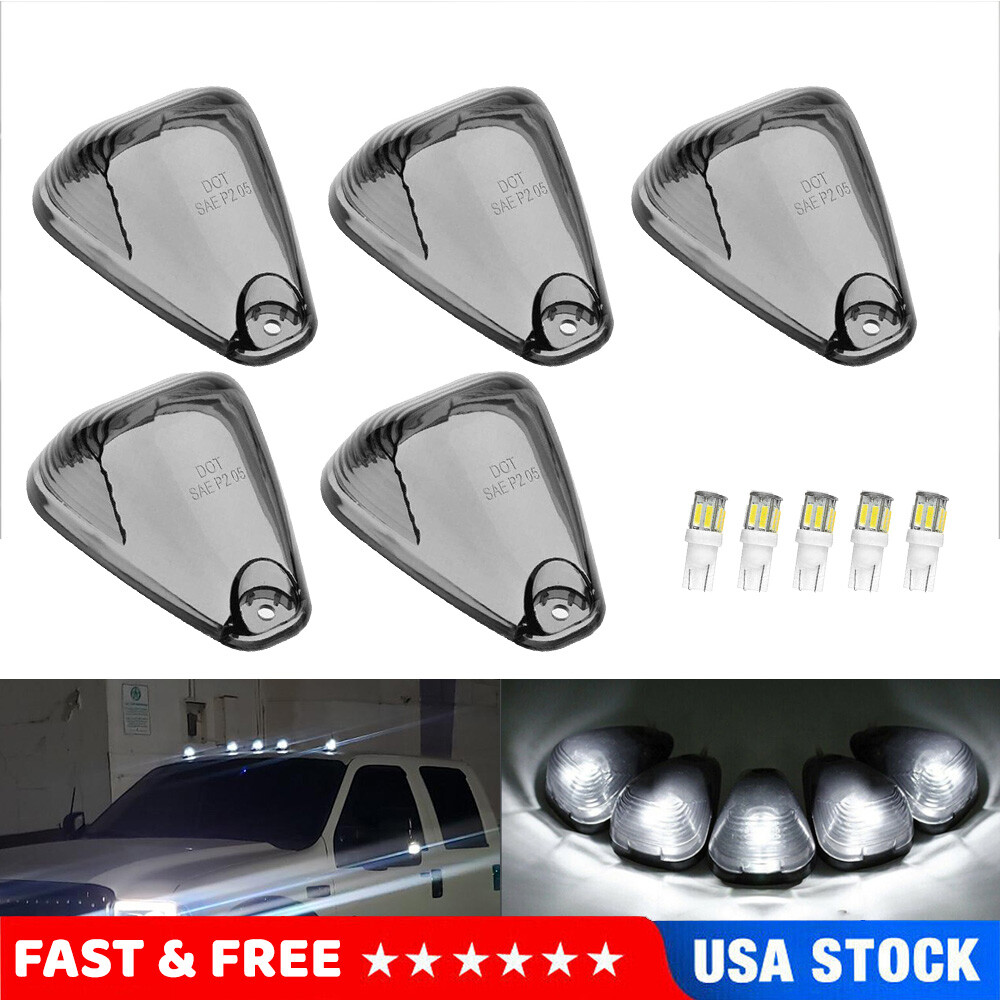 5X LED Cab Roof Marker Lights Smoke Kit For 99-16 Ford F250 F350 F450 Super Duty