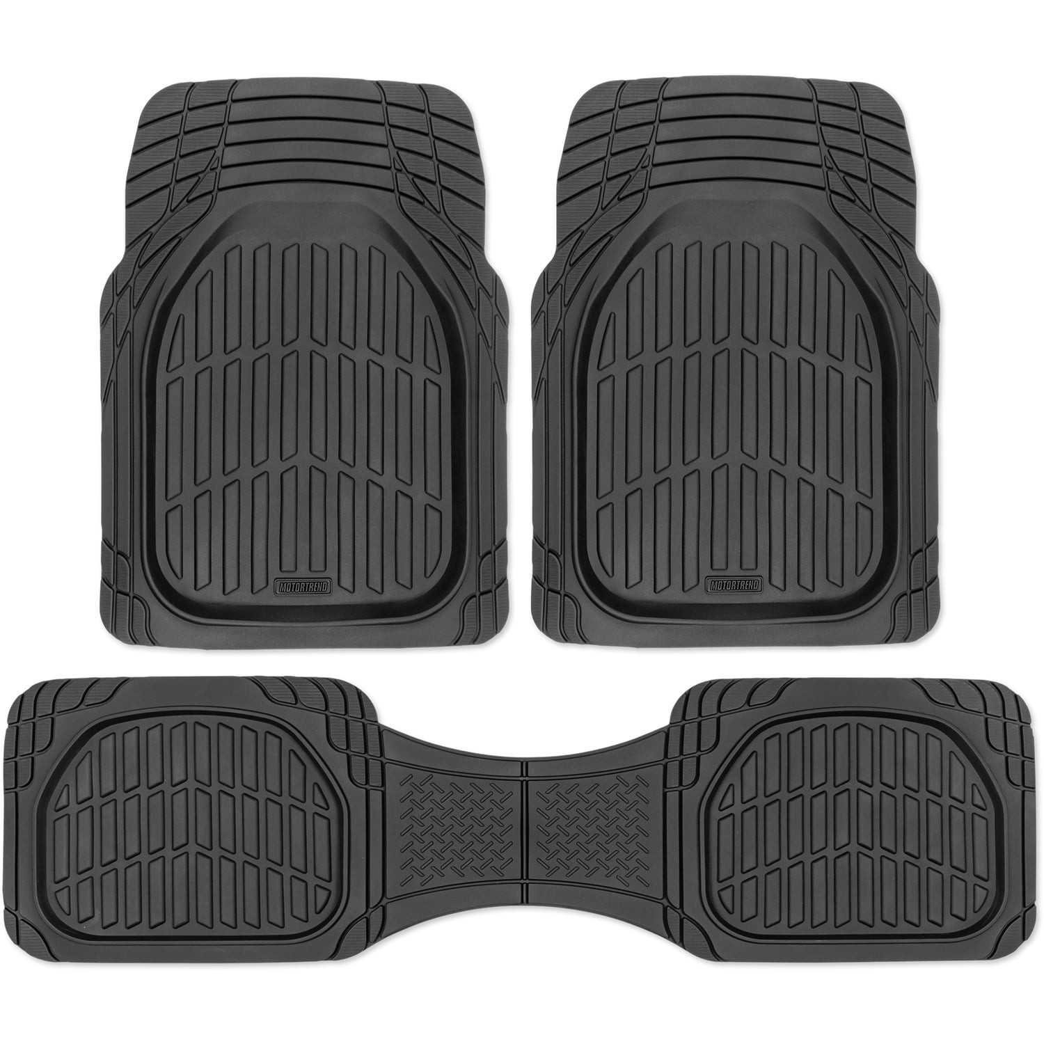 MotorTrend 3-Piece Deep Dish Rubber Floor Mat -  Made for Chevy, Ford, Dodge