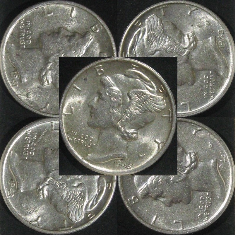MERCURY DIMES FIVE HI GRADE 41-45 AU-UNC Details Combined Shipping on All Items
