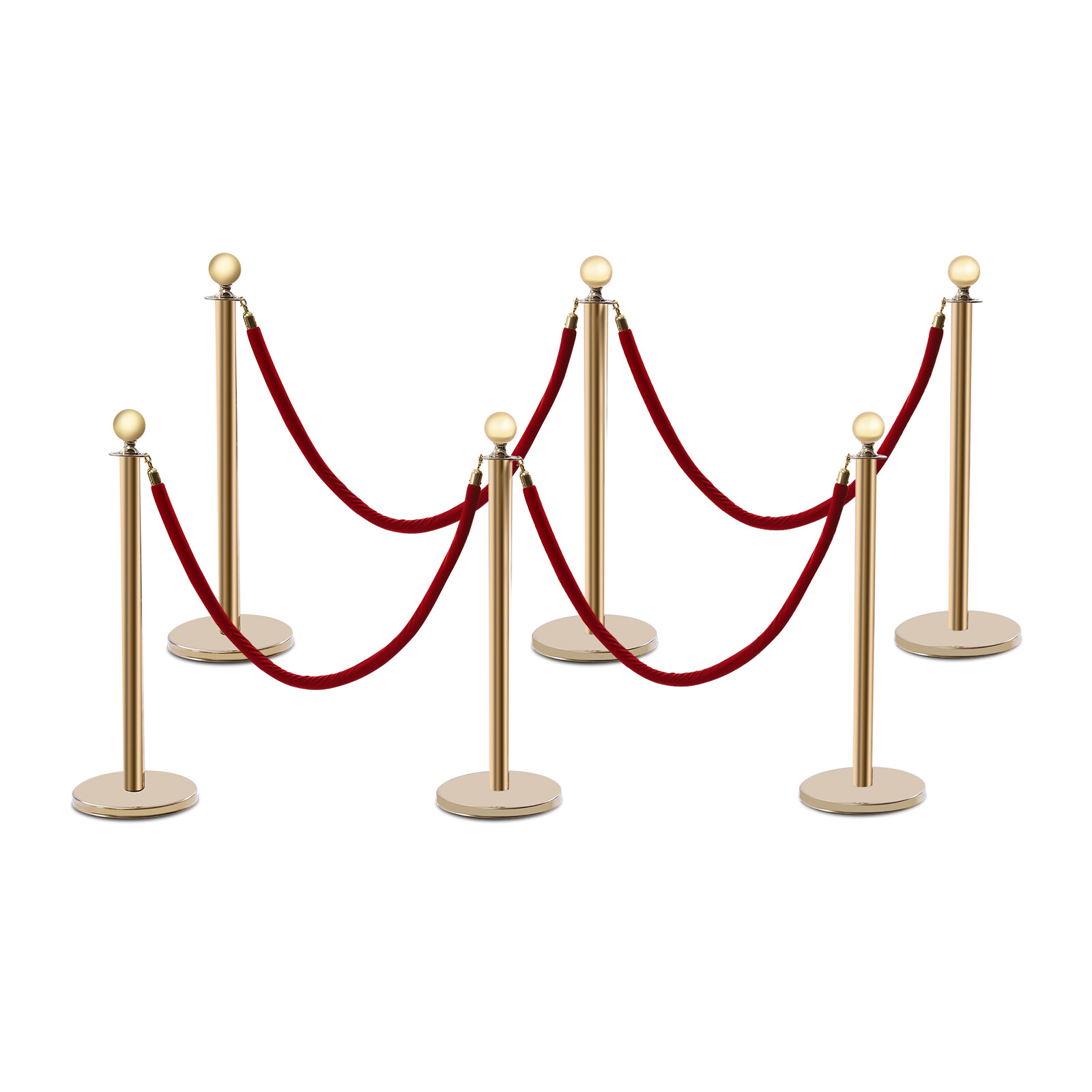 6Pcs Golden Stanchion Posts with 4 Velvet Ropes Crowd Control Queue Pole Barrier