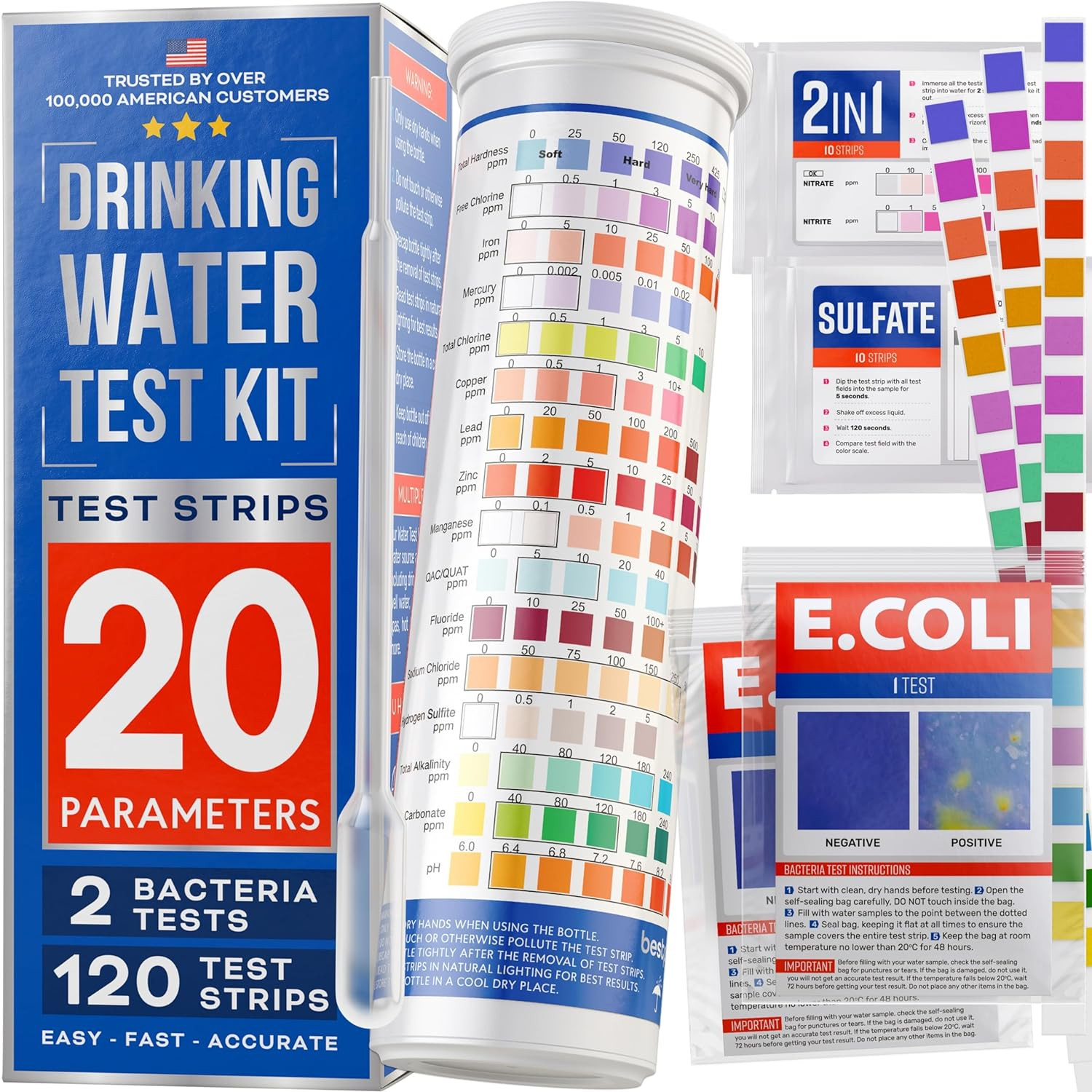 All-New 20 in 1 Drinking Water Testing Kit 120 Strips, Home Tap and Well Wate...