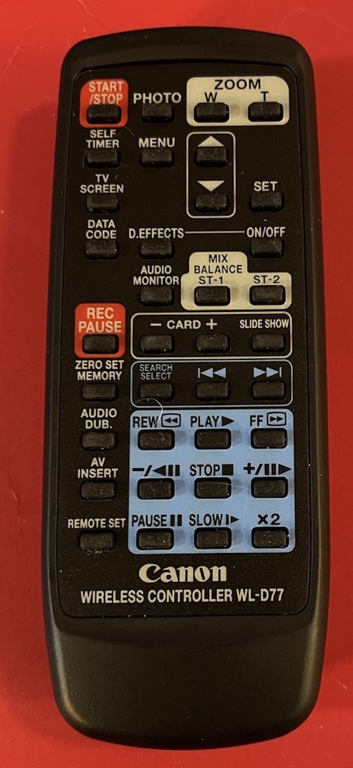 CANON WL-D77 CAMCORDER REMOTE CONTROL ZR25MC ZR30MC ZR45MC ZR50MC  ELURA 40MC 50