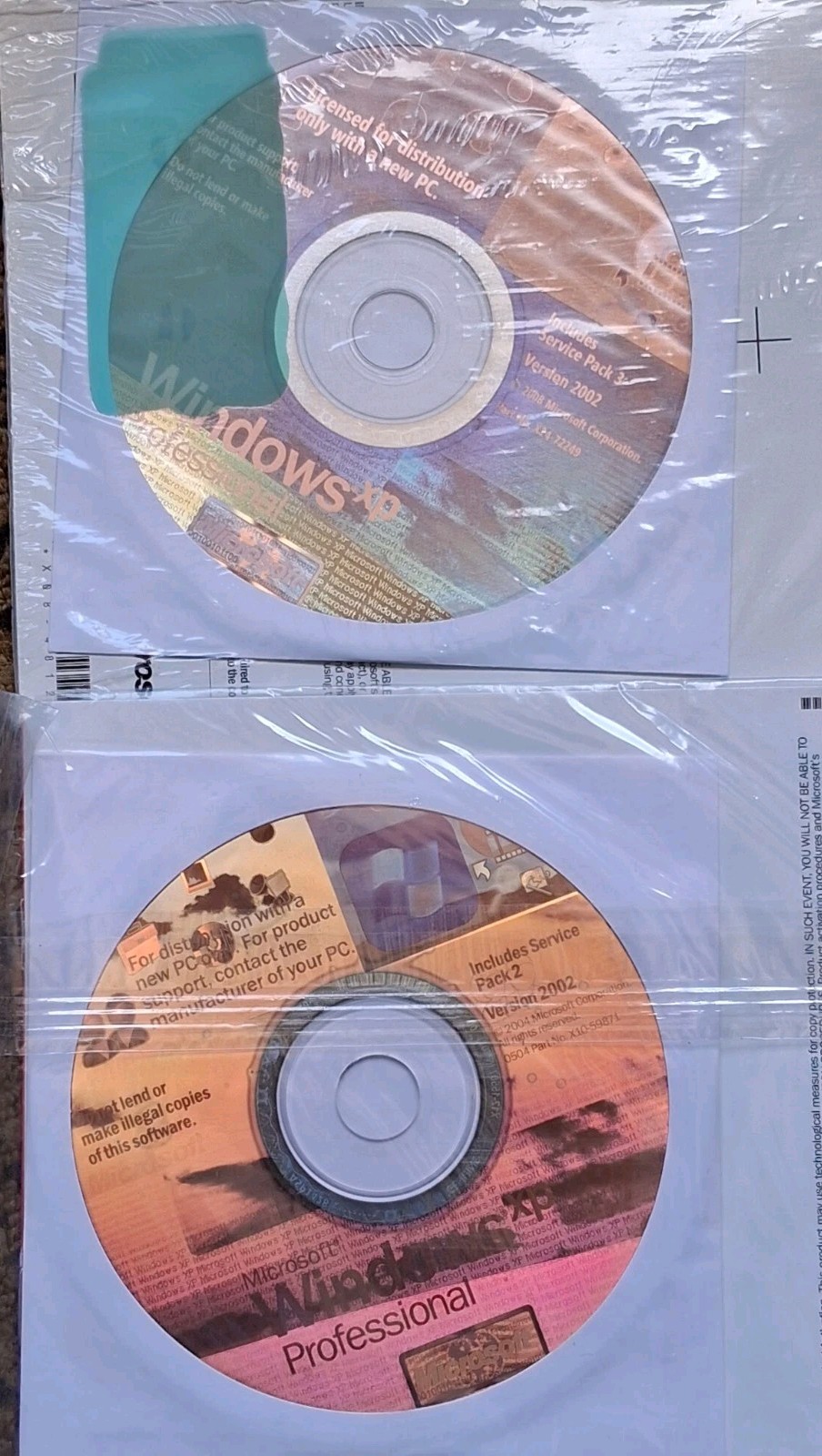 Microsoft Windows XP Pro Service Pack 2 & 3 Version 2002 X10-59871, NO KEY CODES
