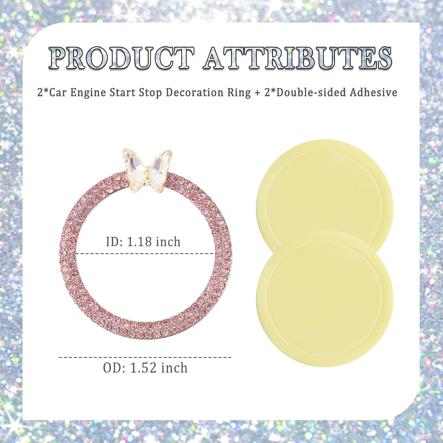 2PCS Car Engine Push Start Button Cover Decoration Ring,Bling Butterfly Push to