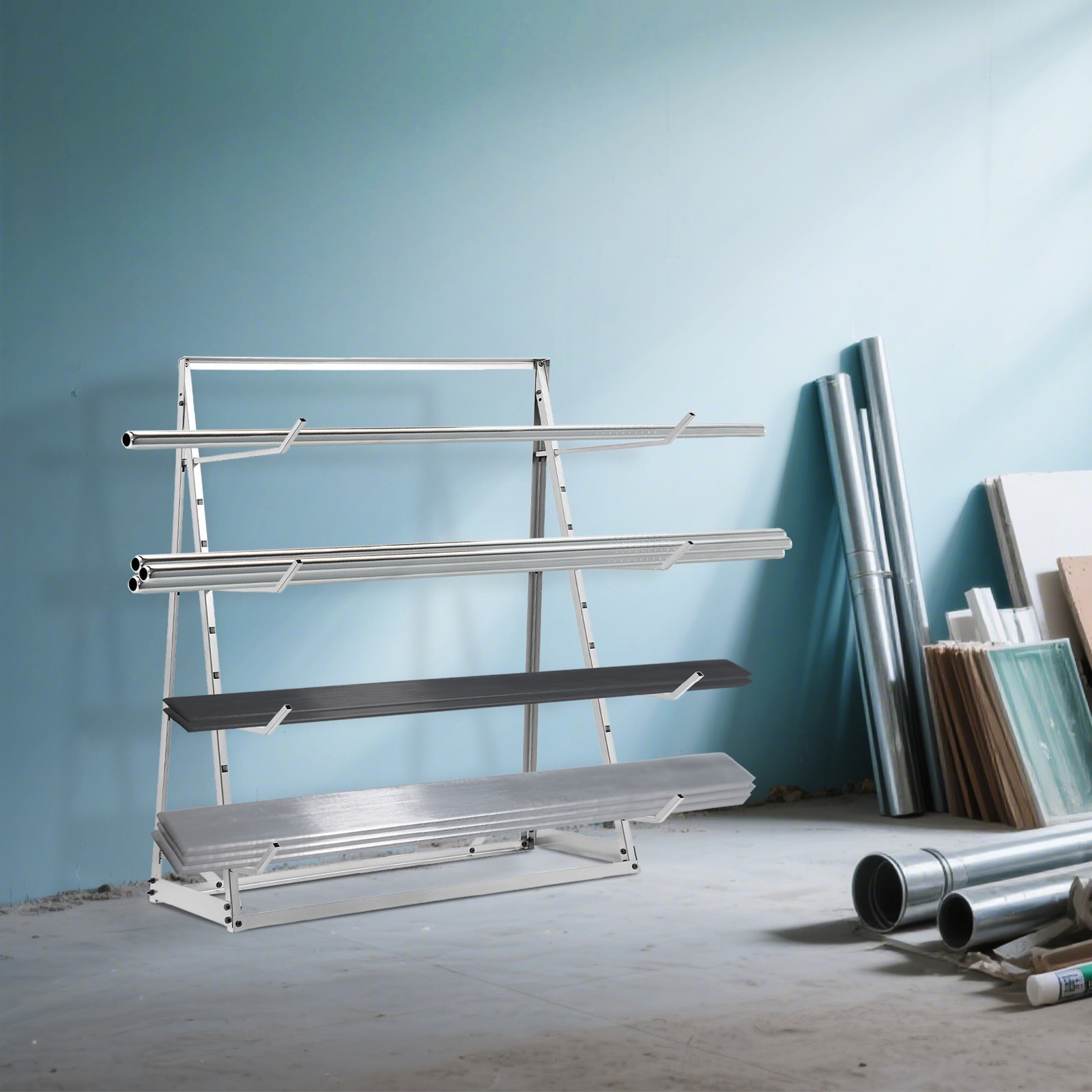 4 Tier Steel Horizontal Lumber Storage Rack Adjustable Cantilever Rack 200KG