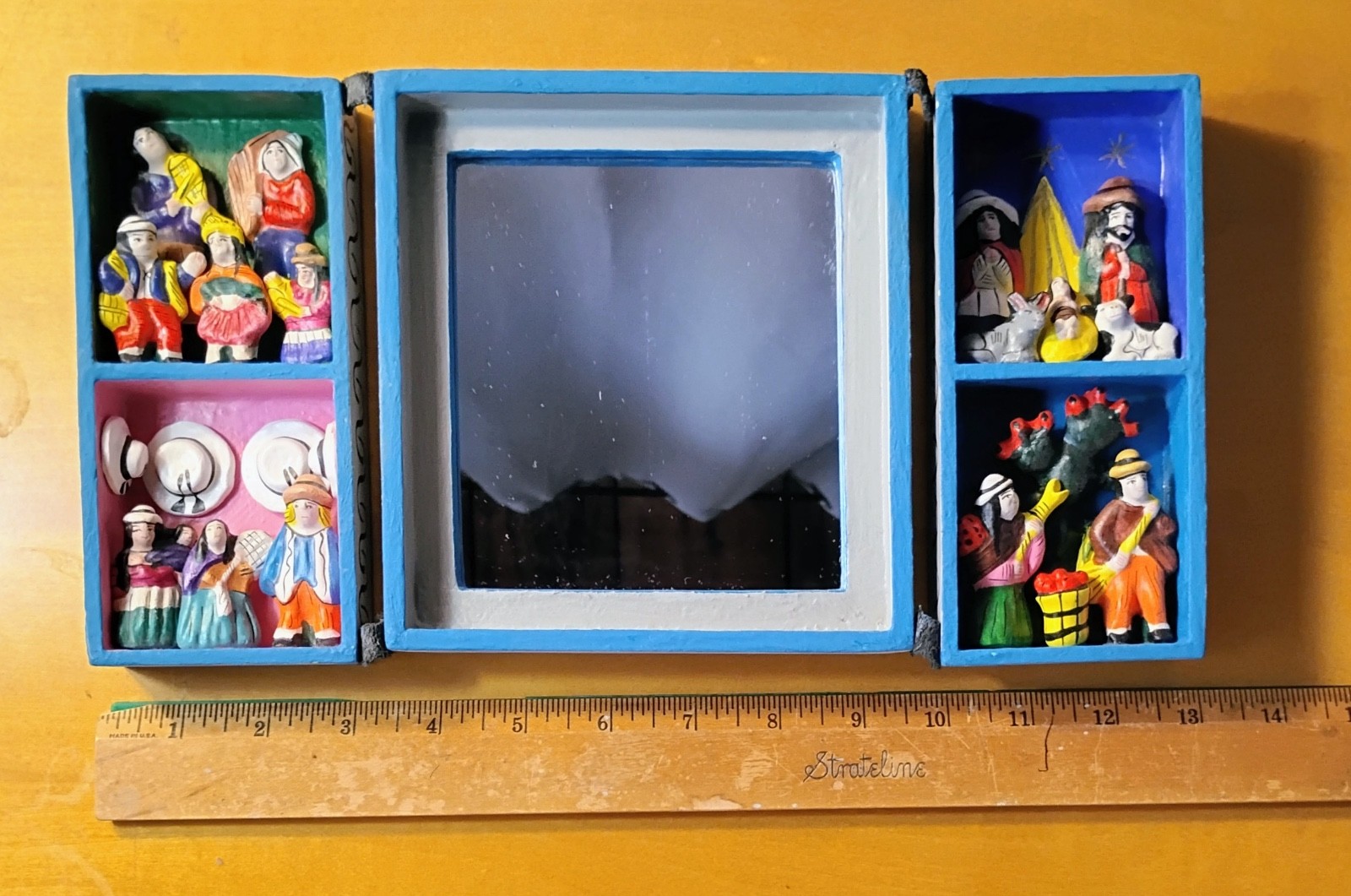 Triptych Mirror Lovely Peruvian Retablo