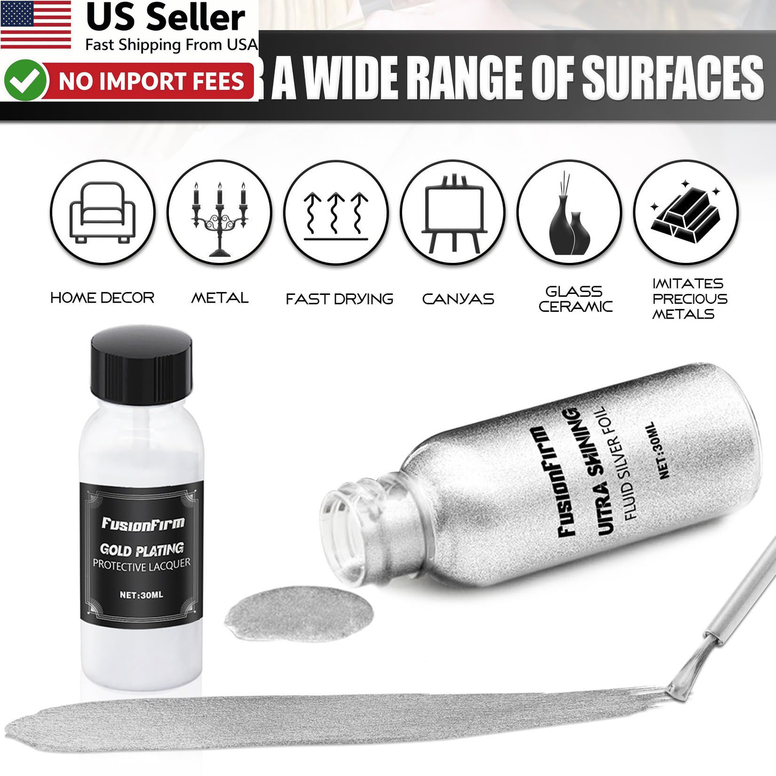 Liquid Leaf Airbrush Paint Alcohol Based High Gloss Silver 1oz FROM USA