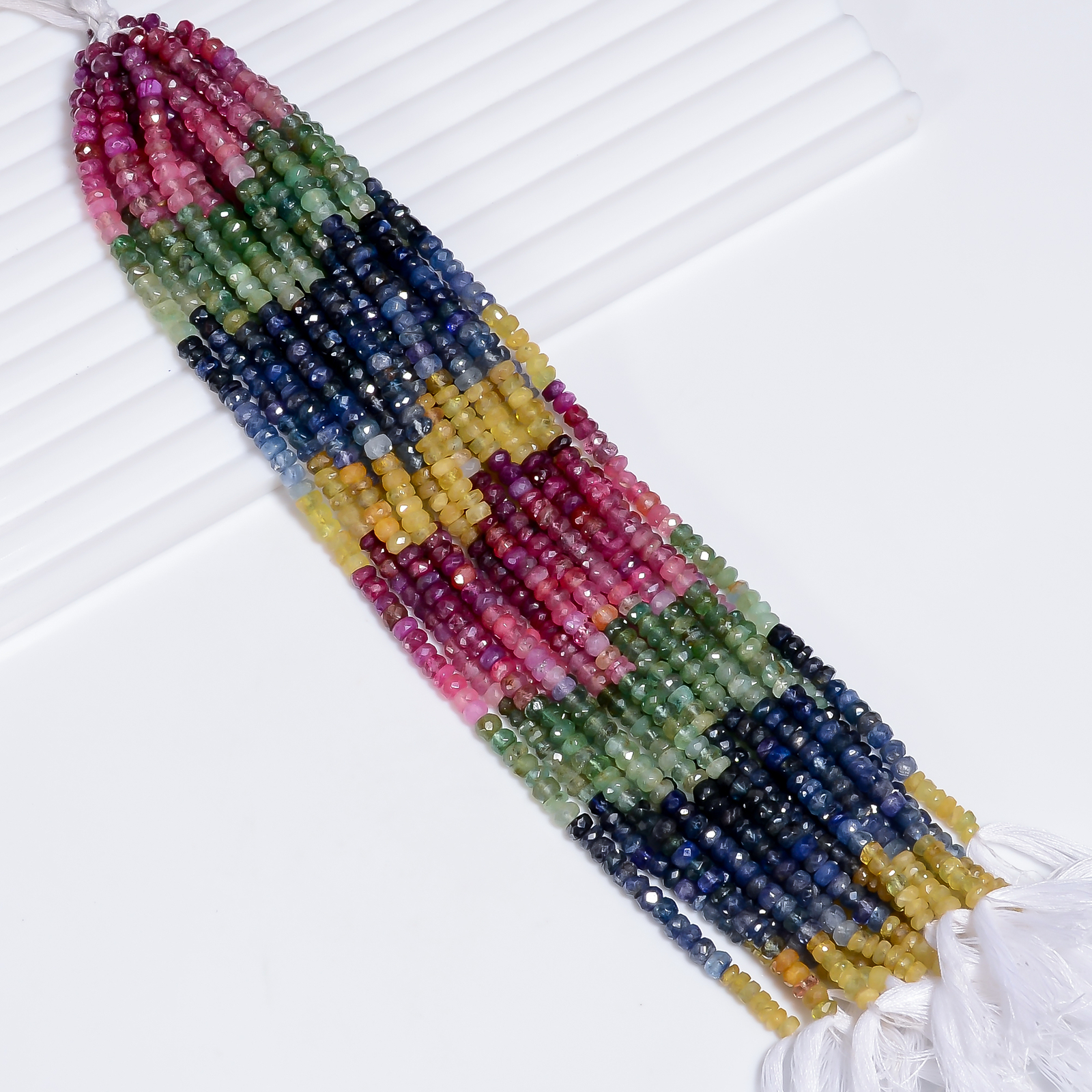 Natural Multi Sapphire Gemstone Rondelle Faceted Beads 4X4X3 mm Strand 8" EB-957